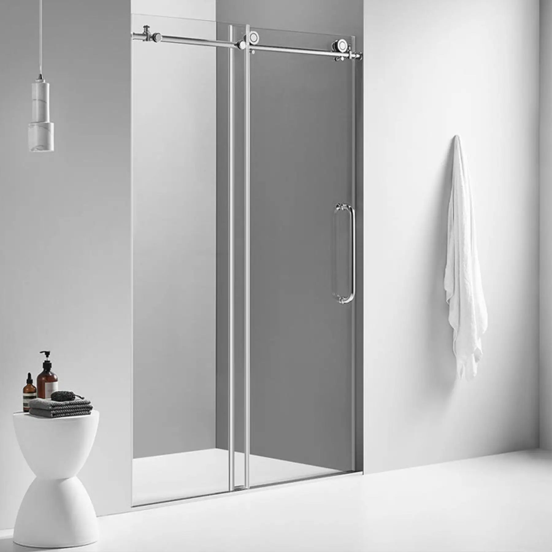 Serene Valley 60 x 66 Inch Square Rail Frameless Sliding Shower Door, Chrome