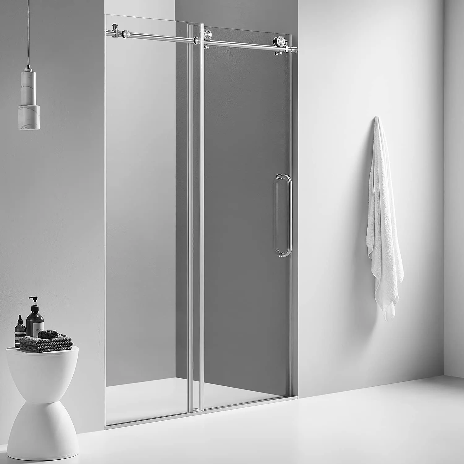 Serene Valley 60 x 66" Big Roller Frameless Sliding Shower Door, Brushed Nickel