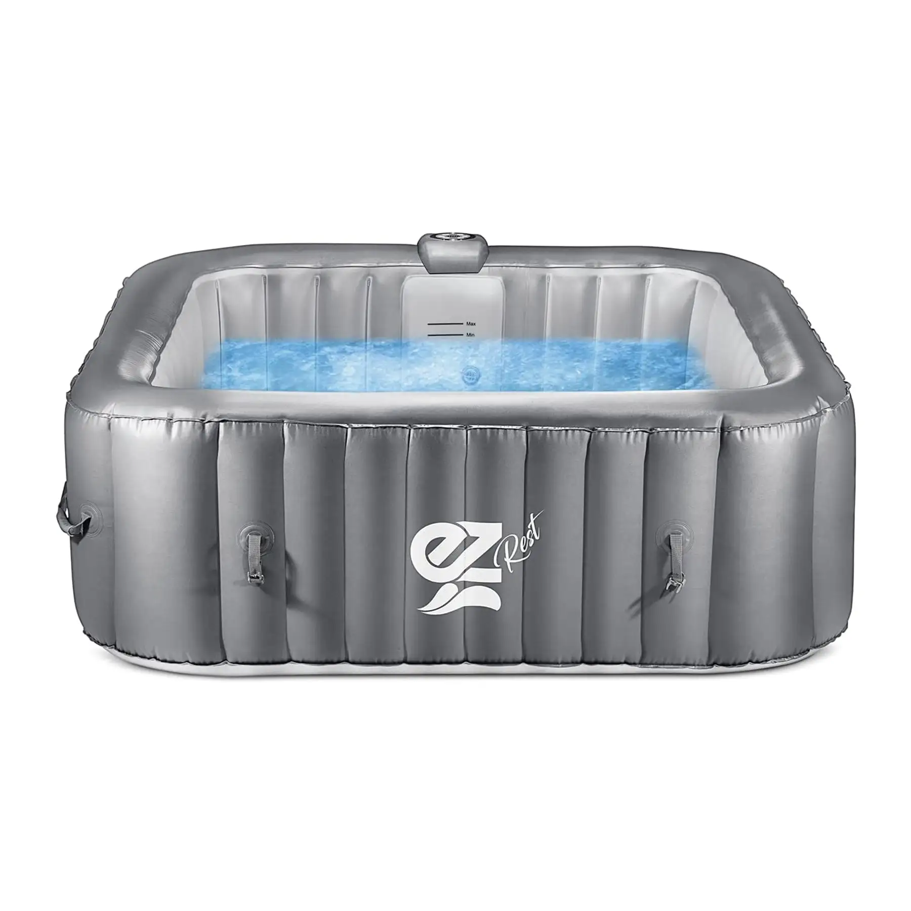 SereneLife Outdoor Portable 4 Person Inflatable Square Hot Tub with Bubble Jets