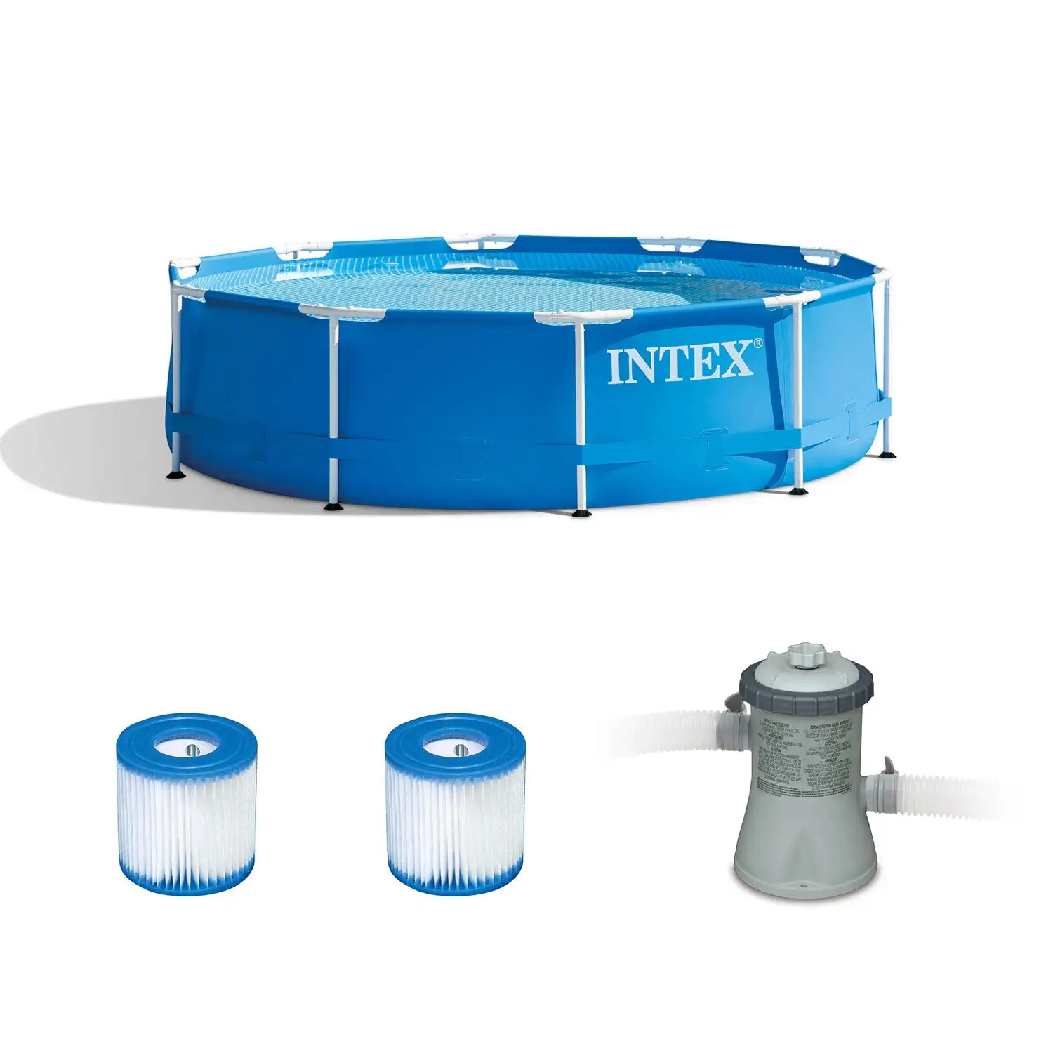 Intex 10 x 2.5 Foot Above Ground Pool + Filter Cartridge (2 Pack) + Filter Pump