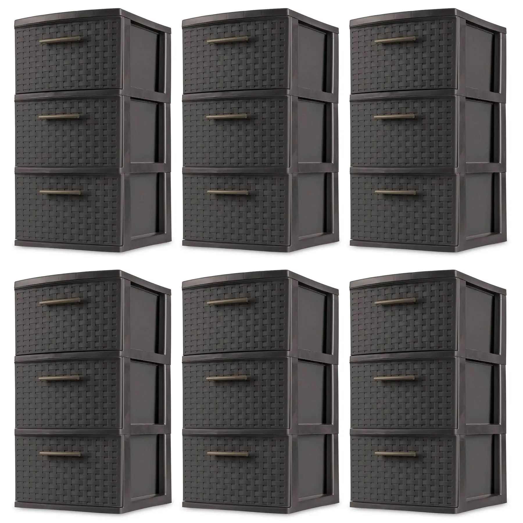 Sterilite 3 Drawer Decorative Plastic Weave Storage Tower, 6-Pack, Espresso