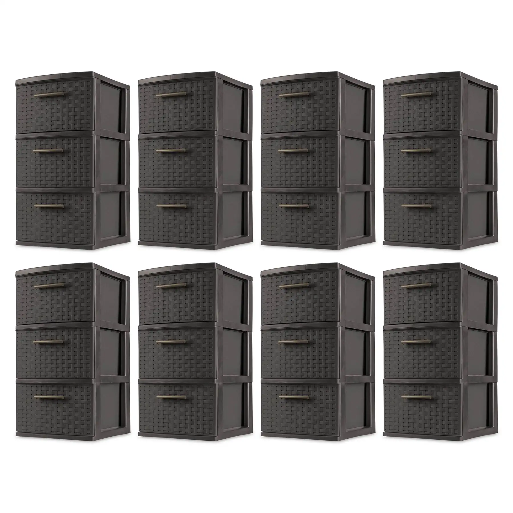 Sterilite 3 Drawer Decorative Plastic Weave Storage Tower, 8-Pack, Espresso