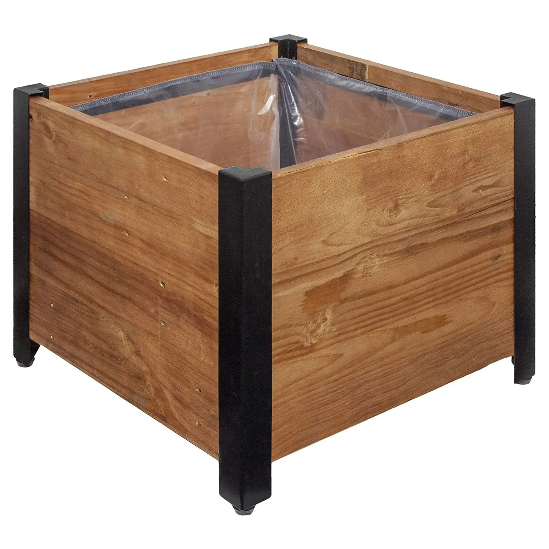 Grapevine 17.2 Inch Wooden Square Urban Raised Garden Planter Box with Liner