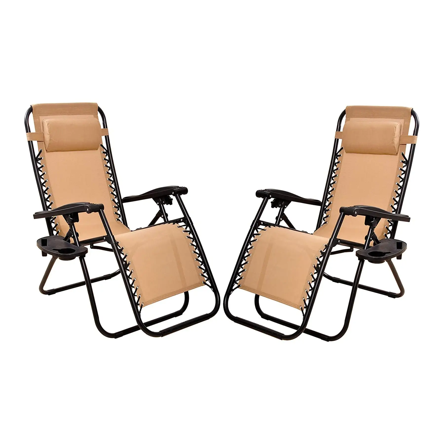 Elevon Adjustable Outdoor Zero Gravity Recliner Lounge Chair, Beige, Set of 2