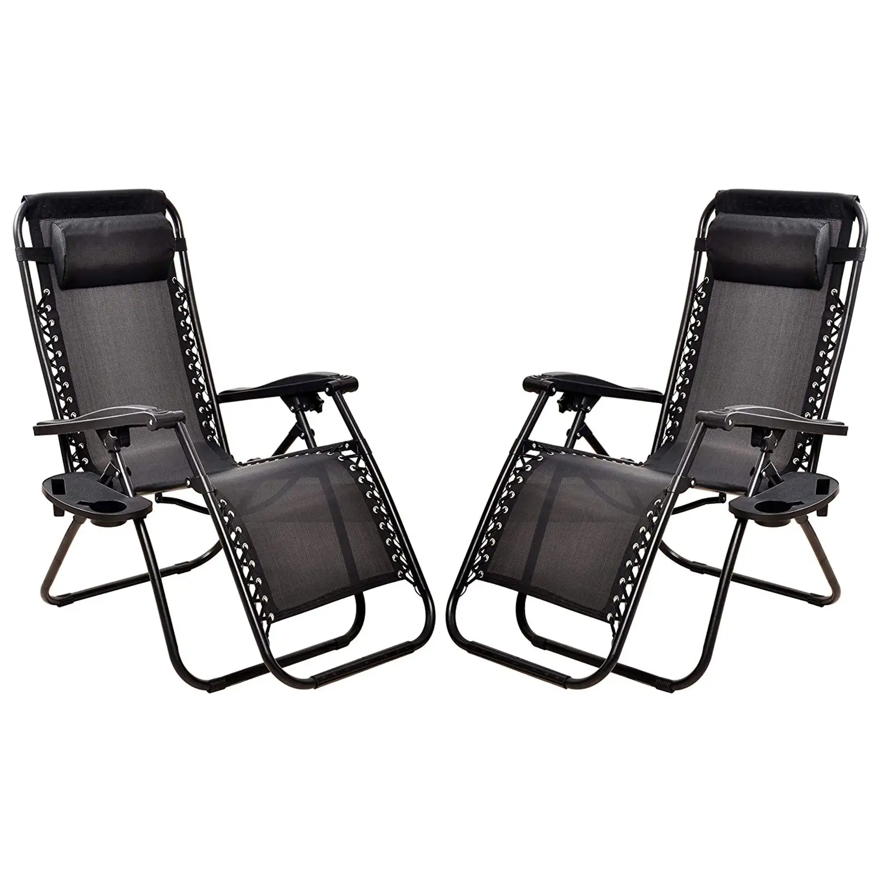 Elevon Adjustable Outdoor Zero Gravity Recliner Lounge Chair, Black, Set of 2