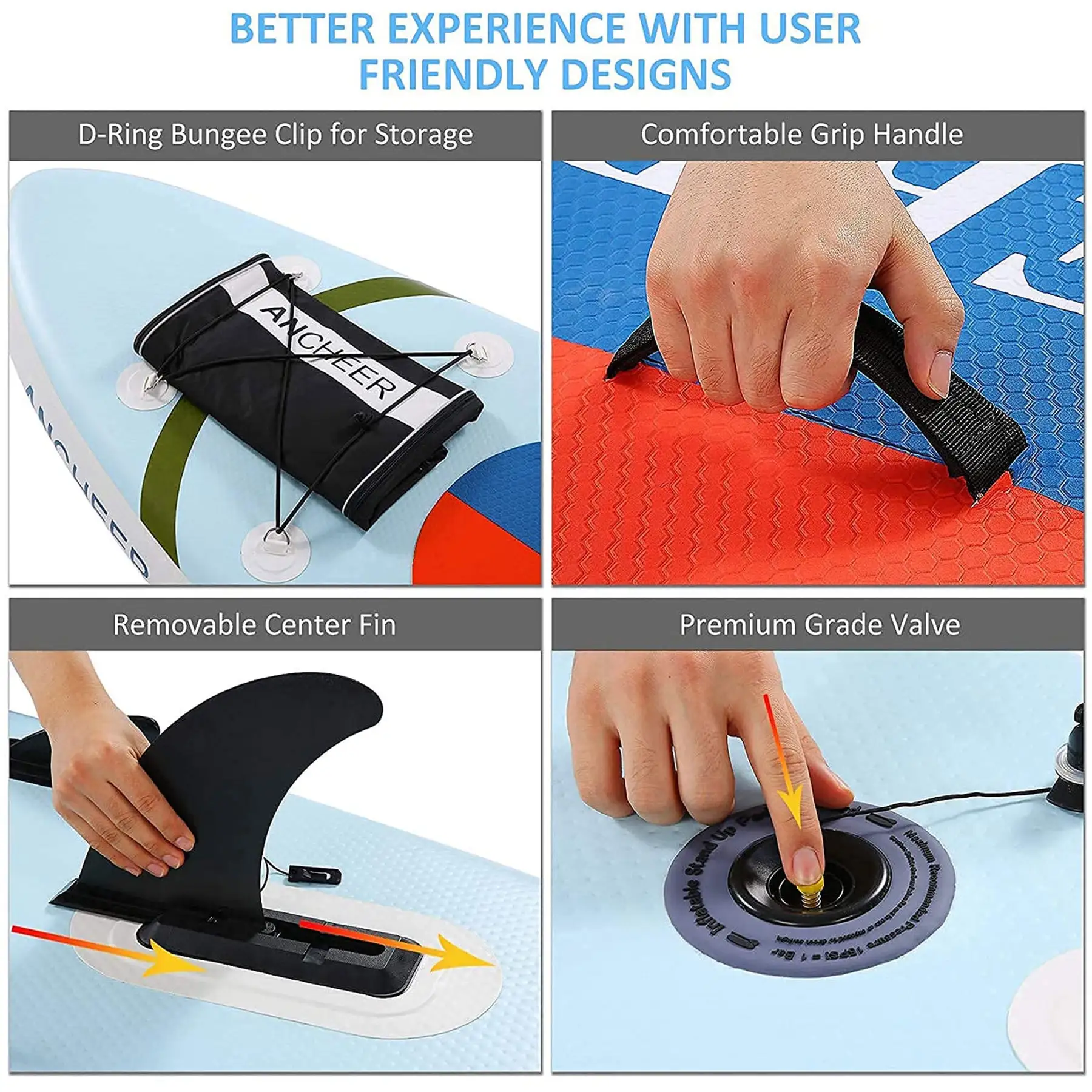 Ancheer 10 Foot Inflatable Stand Up Paddle Board with Bag and Accessories, Red - Image 2