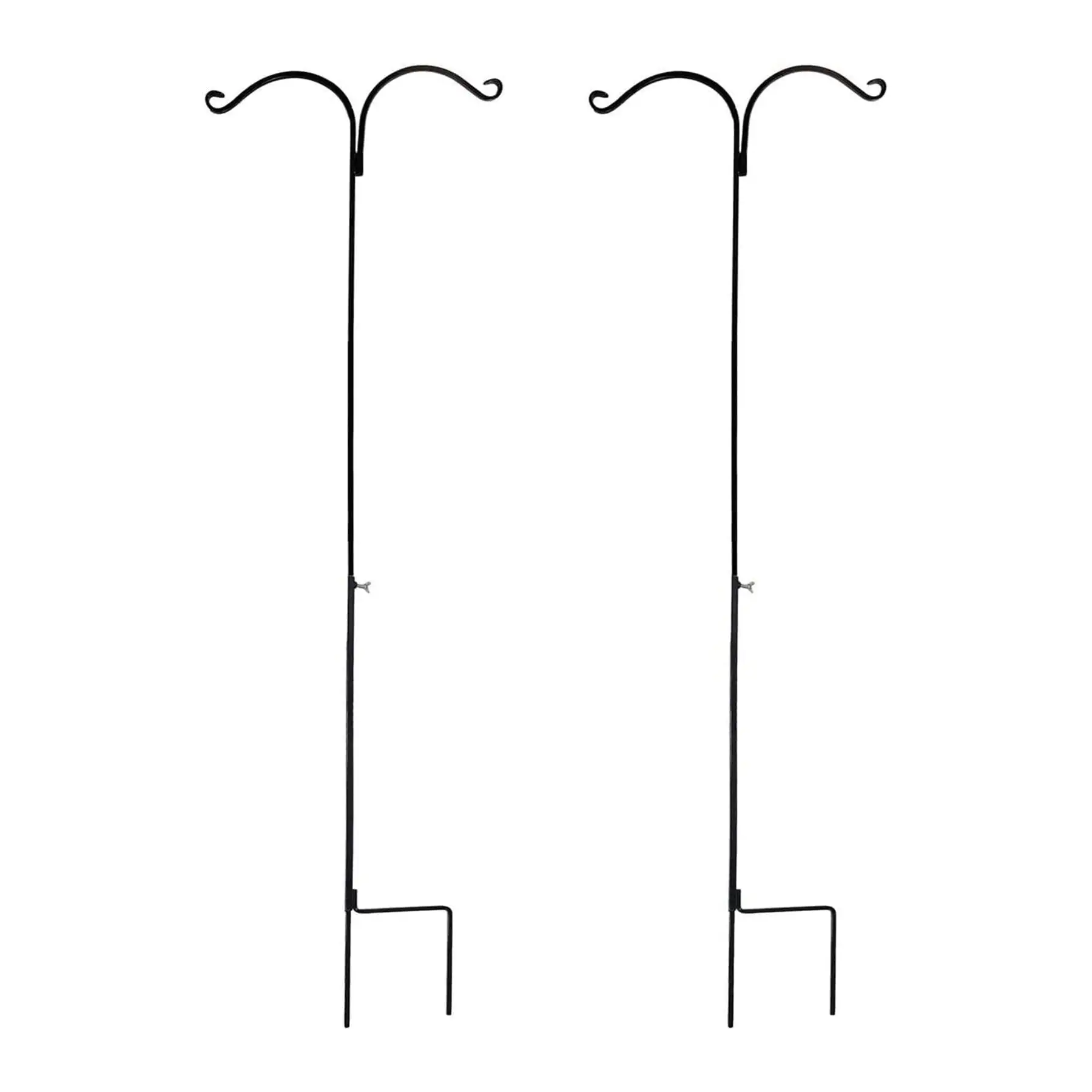 Ashman Premium Steel Ground Stake Shepherd's Hook 65 Inch 2 Sided, Black, 2 Pack