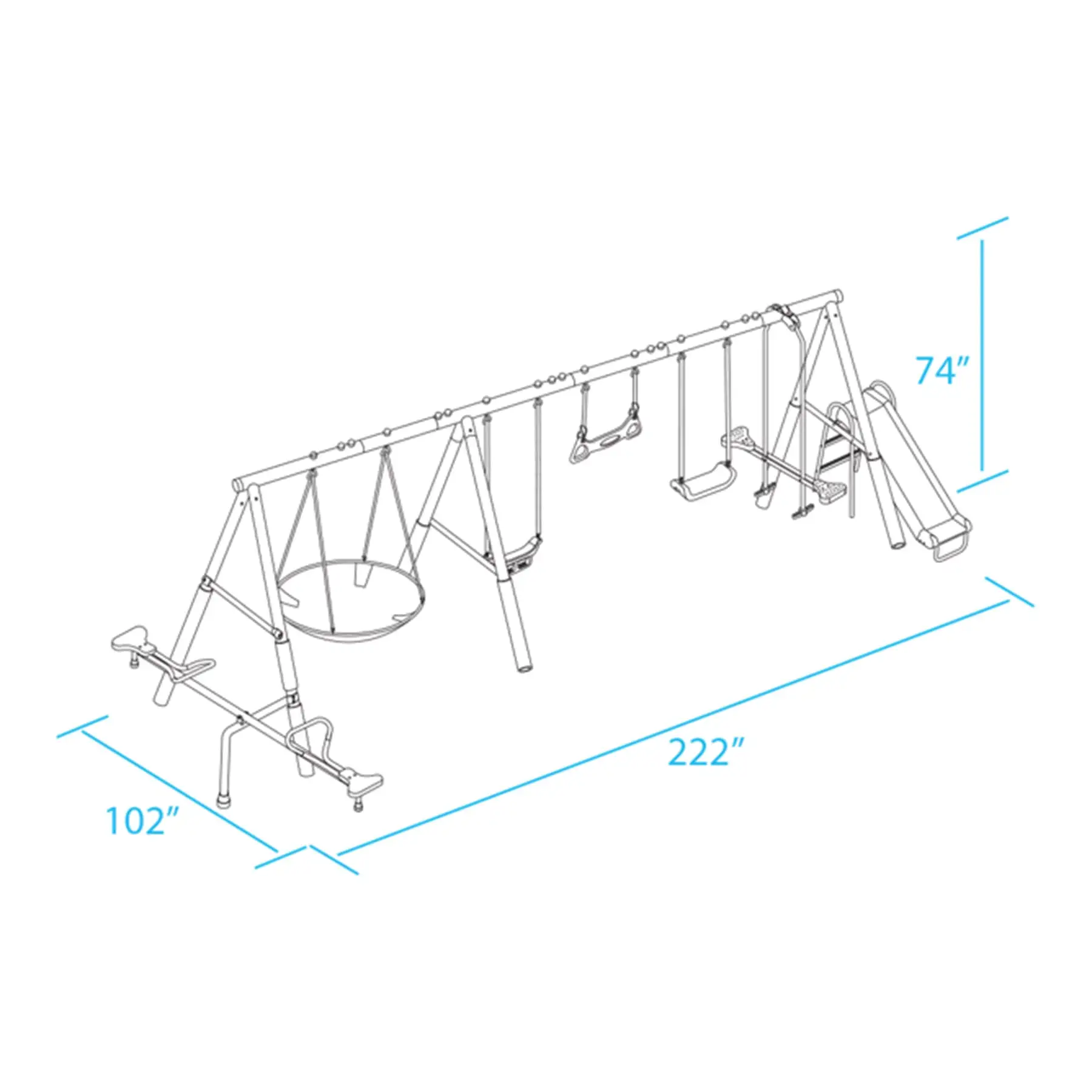 XDP Recreation Fun All Mighty Swing Set w/See Saw, Super Disc, Swings, & Slide - Image 4