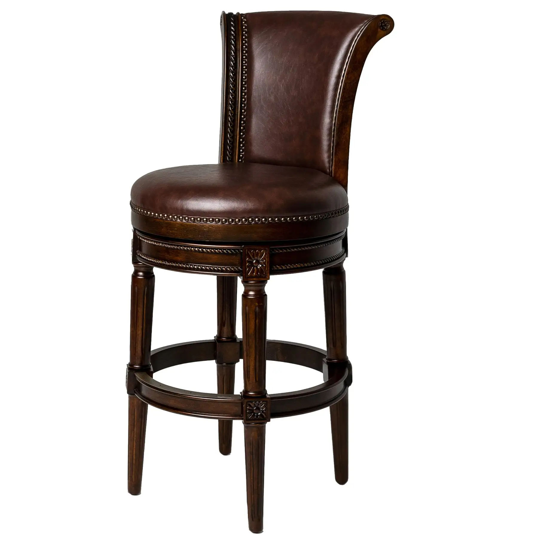 Maven Lane Pullman Counter Stool, Dark Walnut Finish w/ Vintage Brown Vegan Leather