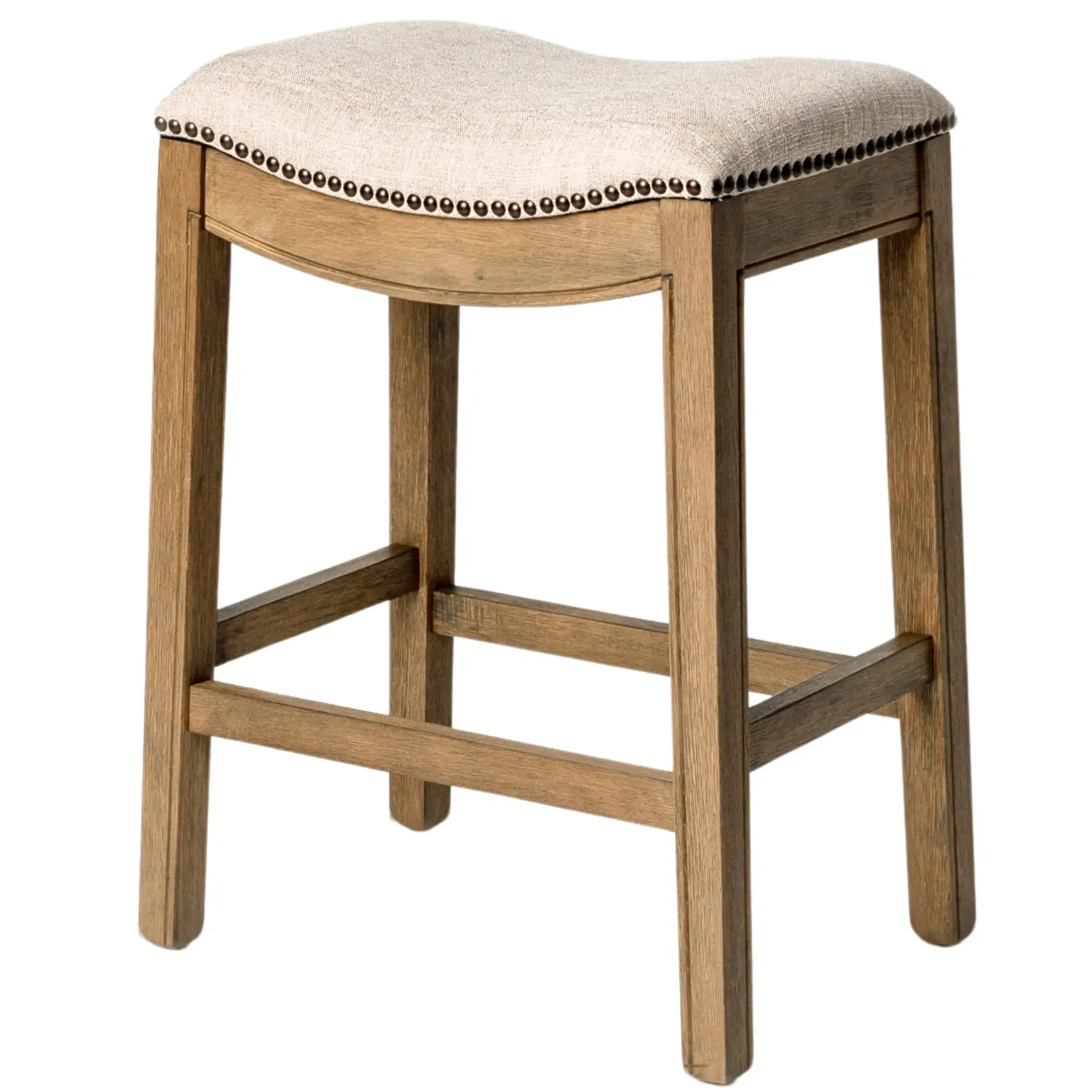 Maven Lane Adrien Saddle Counter Stool in Natural Wood Finish w/ Wheat Cream Fabric Upholstery