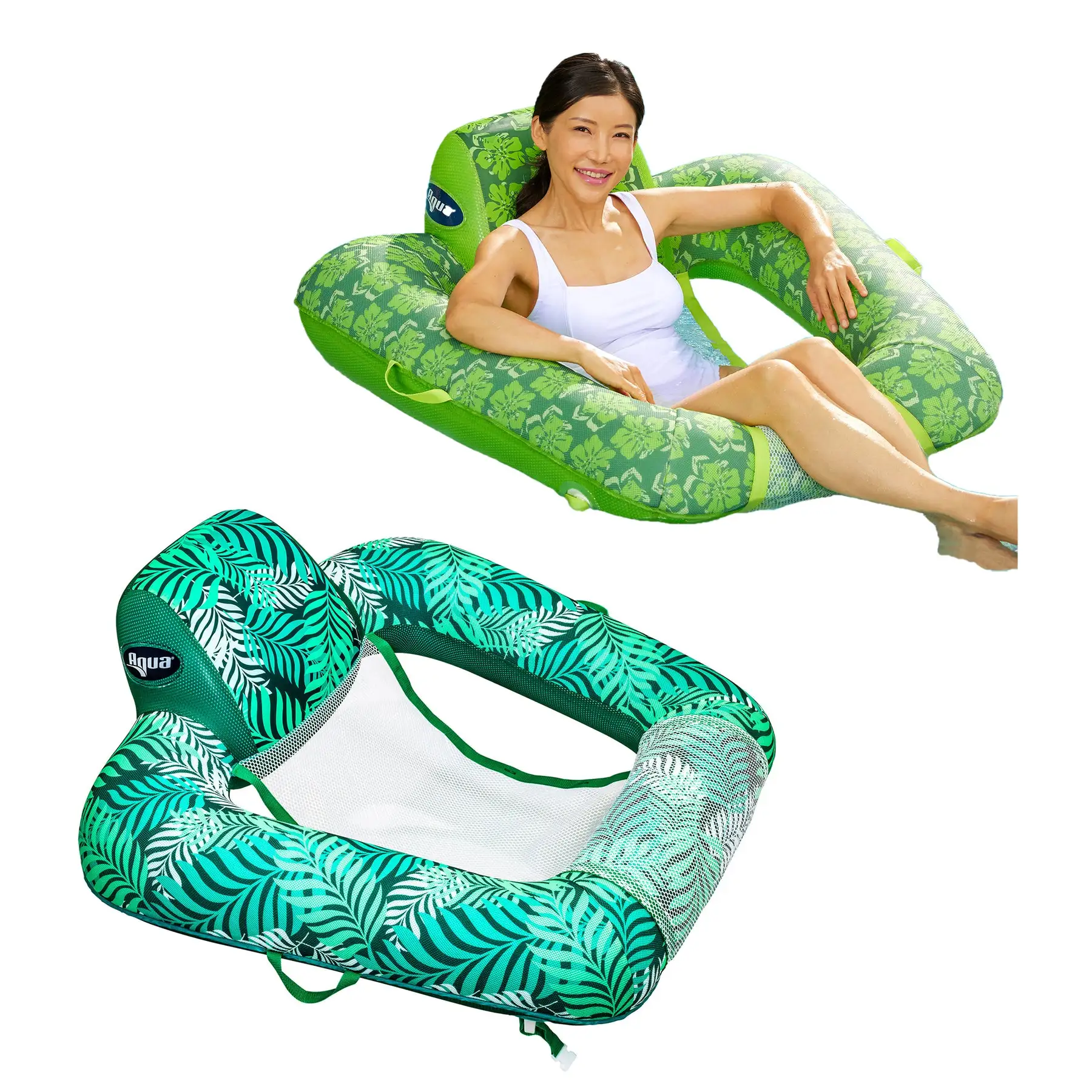 Aqua Leisure Zero Gravity Swimming Pool Lounge Chair Float, Green + Teal Fern