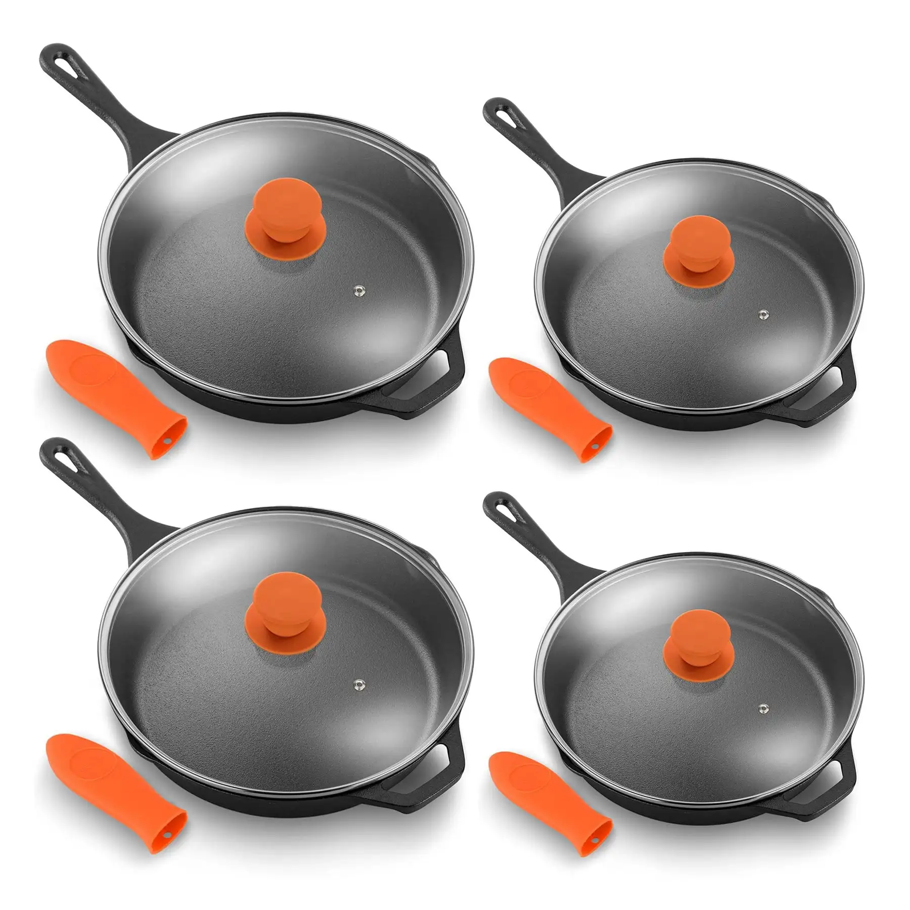 NutriChef Nonstick Cast Iron Frying Pan Set, 10 Inch (2 Pack) & 12 Inch (2 Pack)