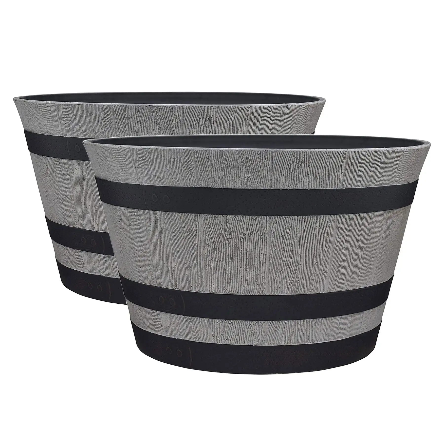 Southern Patio HDR-055457 Resin Whiskey Barrel Garden Planter Pot, Gray (2 Pack)