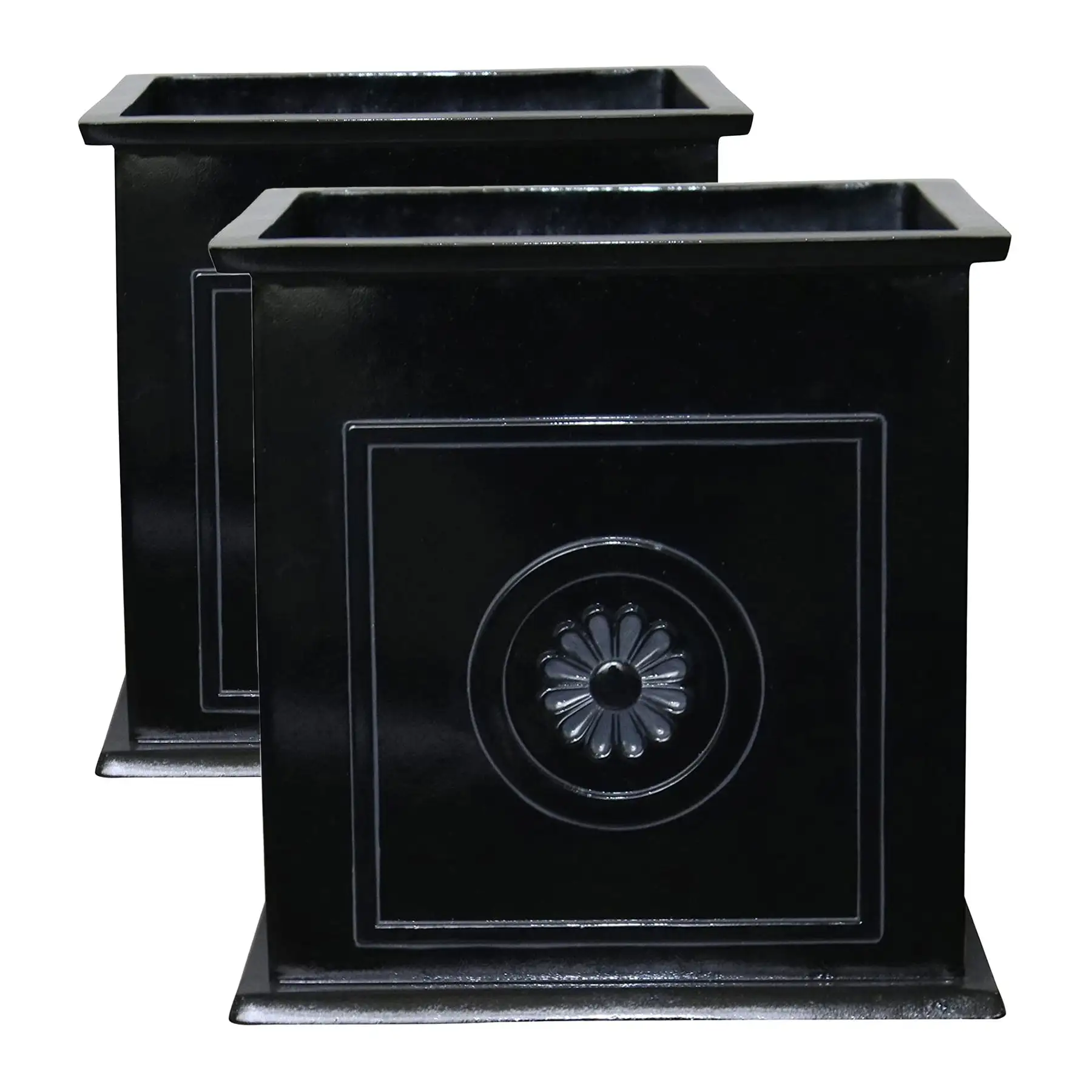 Southern Patio CMX-042426 Colony 16 Inch Square Resin Planter Urn, Black (2 Set)