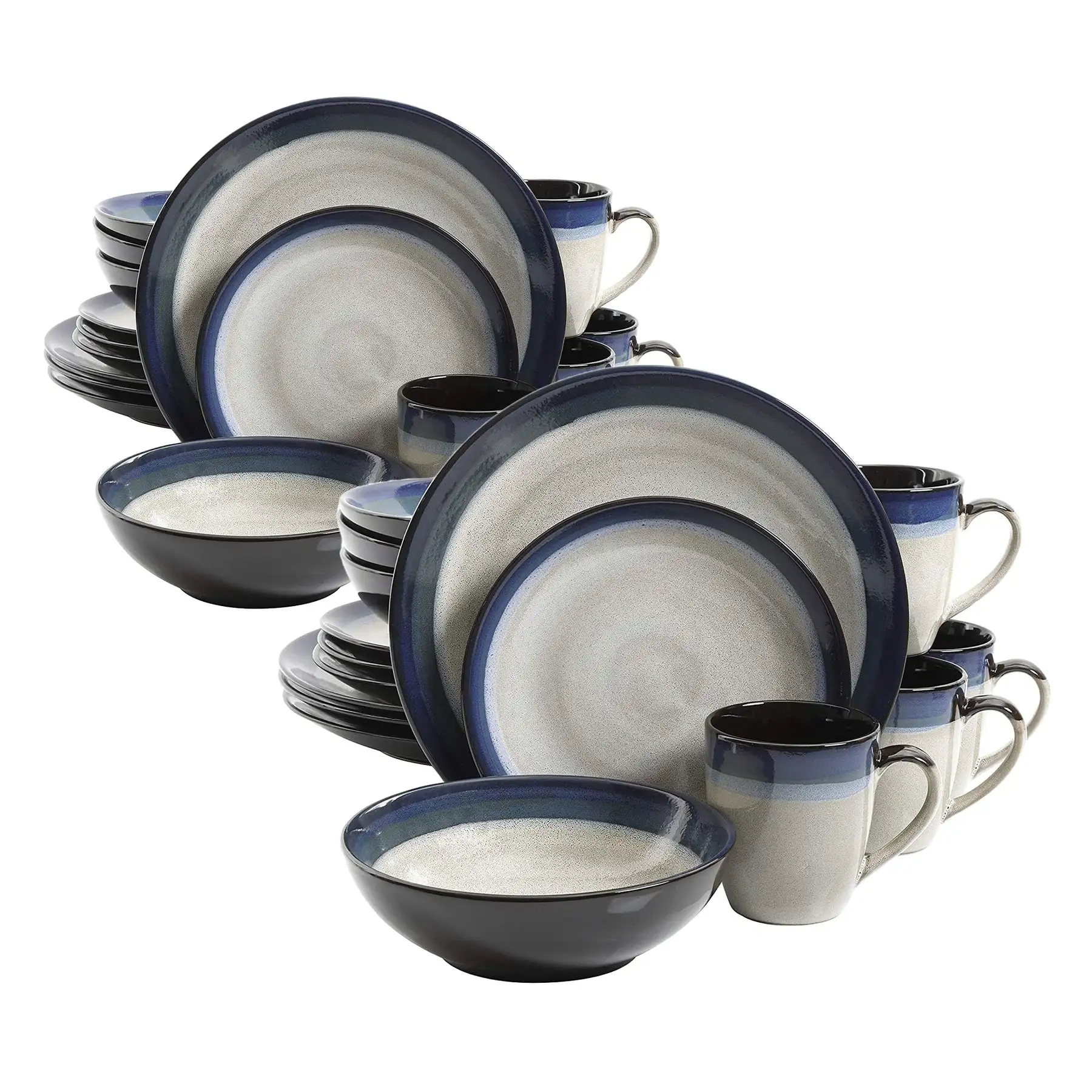 Gibson Elite Couture Band Glazed Stoneware 16 Pc Dinnerware Set, Blue (2 Pack)