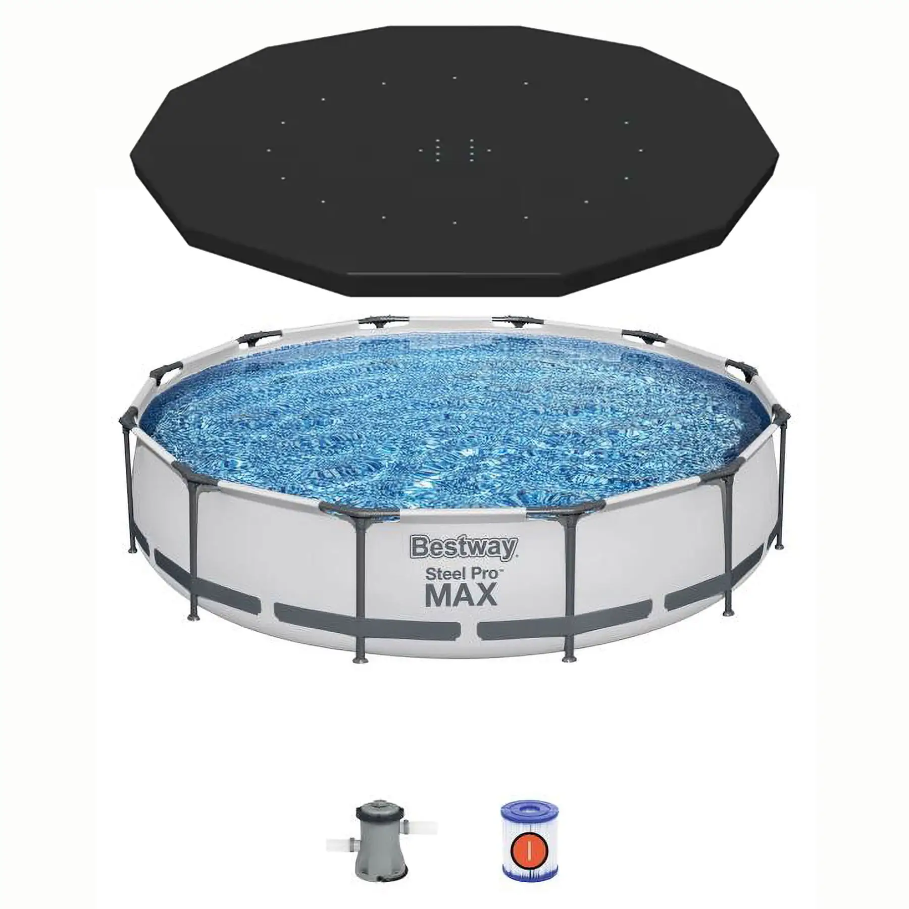 Bestway Steel Pro Max 12' x 30" Round Above Ground Frame Pool & Flowclear Cover