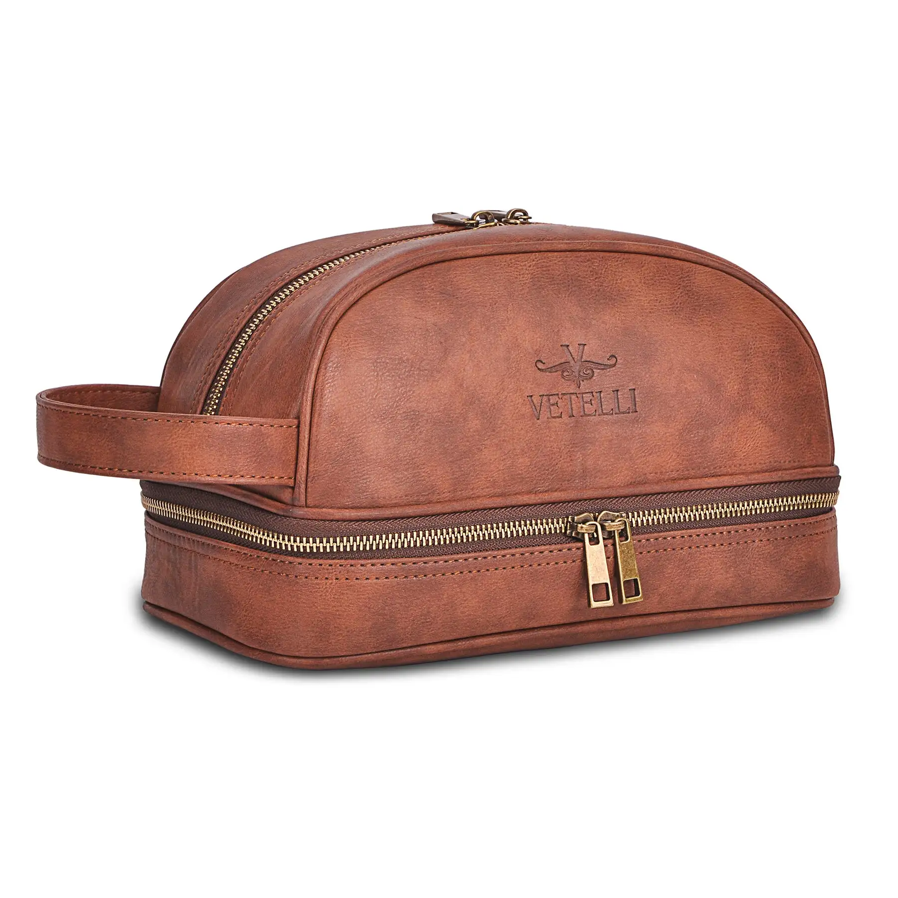 Vetell Classic Leather Travel Toiletry Bag and Dopp Kit w/ 2 Compartments