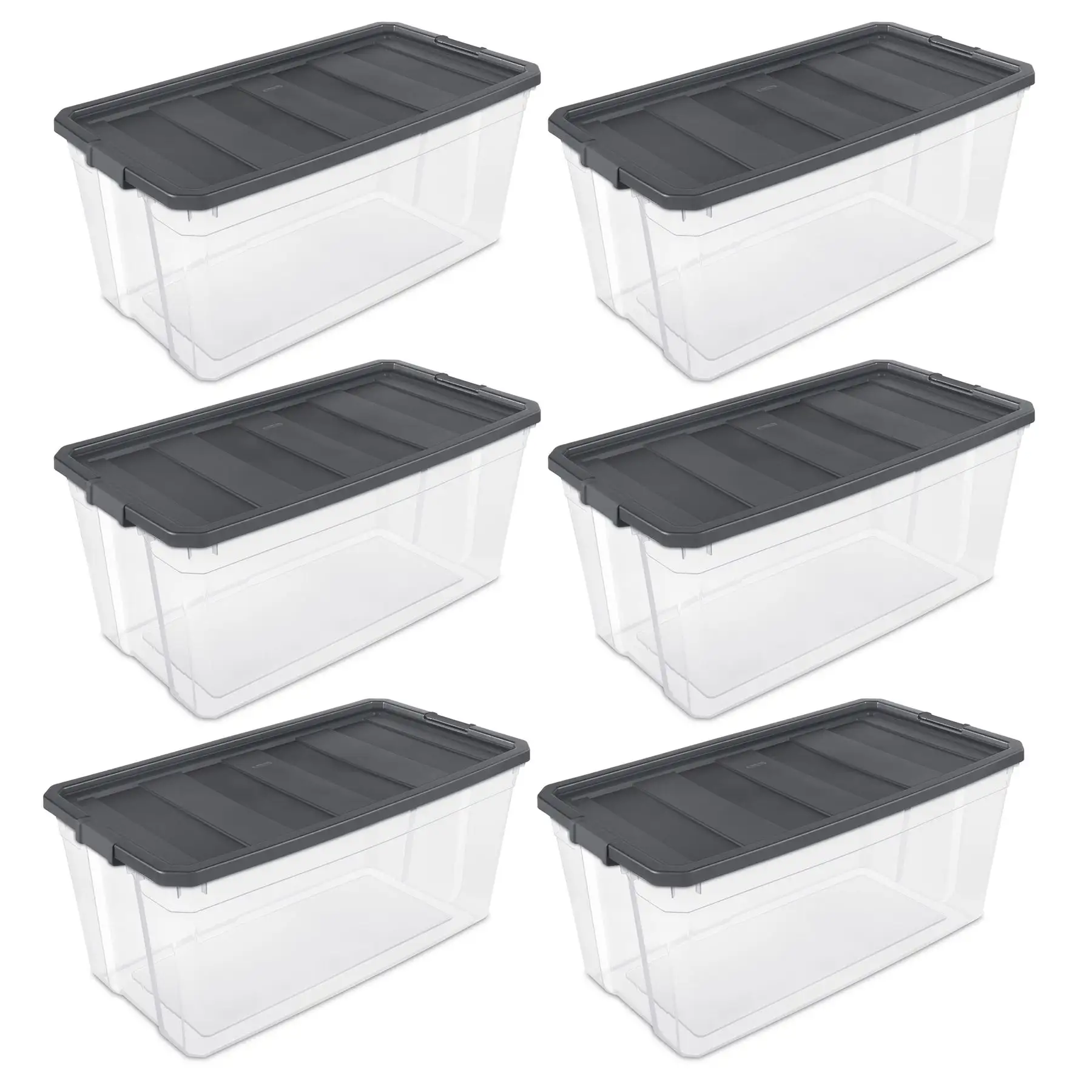 Sterilite 200 Quart Clear Stackable Latching Storage Box Container, Grey, 6 Pack