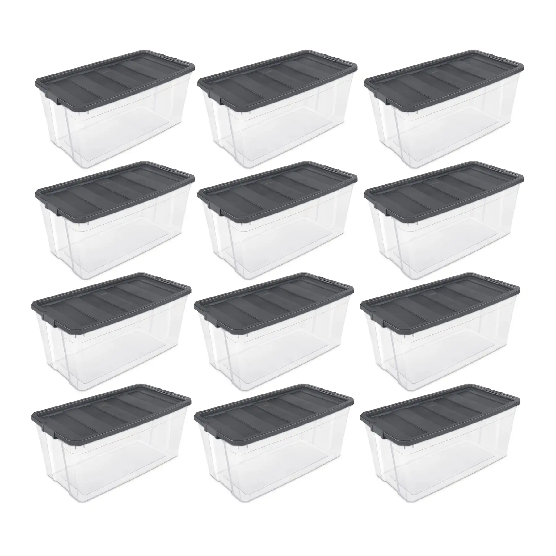 Sterilite 200 Qt Clear Stackable Latching Storage Box Container, Grey, 12 Pack