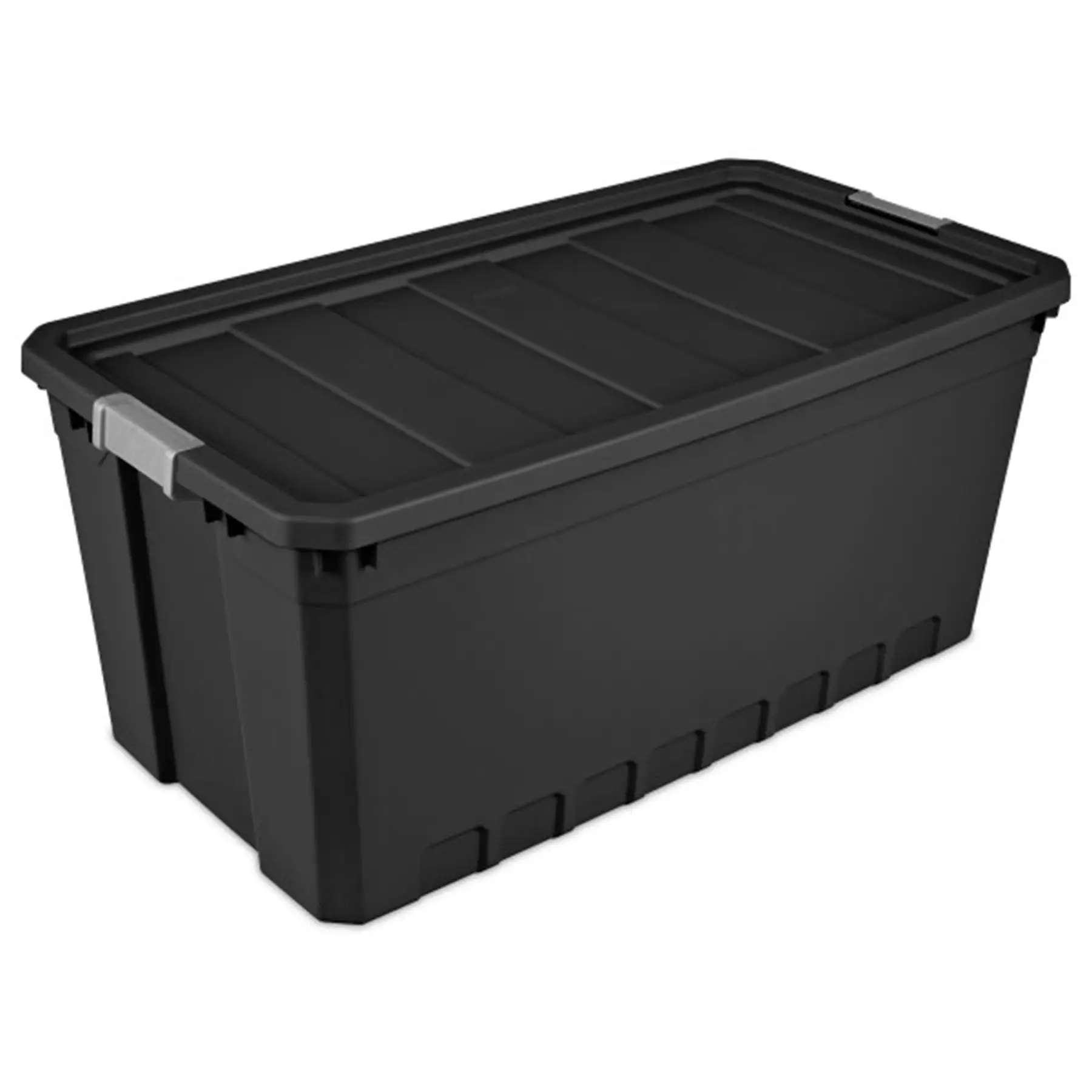 Sterilite 50 Gal Rugged Industrial Stackable Storage Tote w/ Lid, Black, 6 Pack