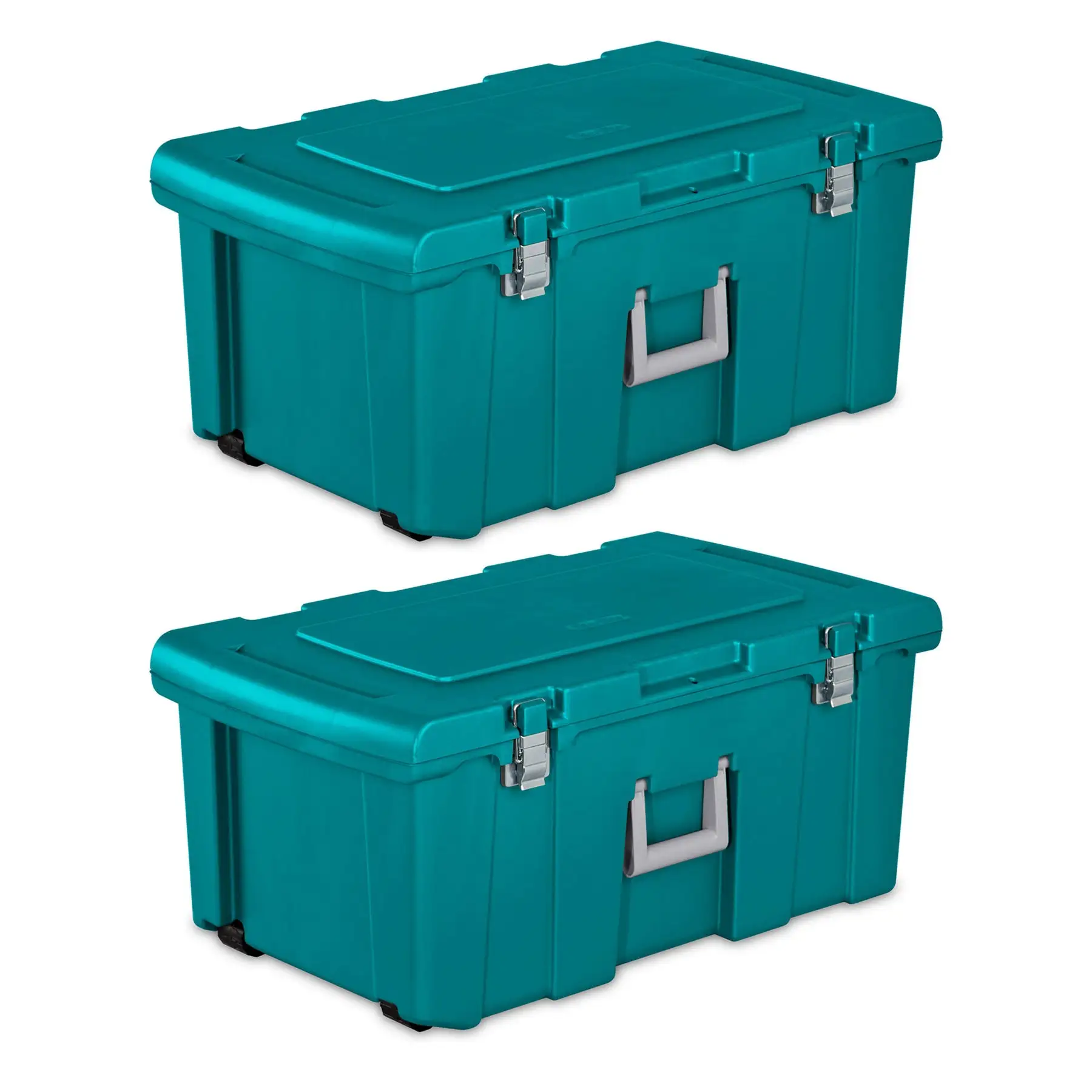 Sterilite Footlocker Stackable Storage Bin w/Latching Lid & Wheels, 2 Pack, Teal