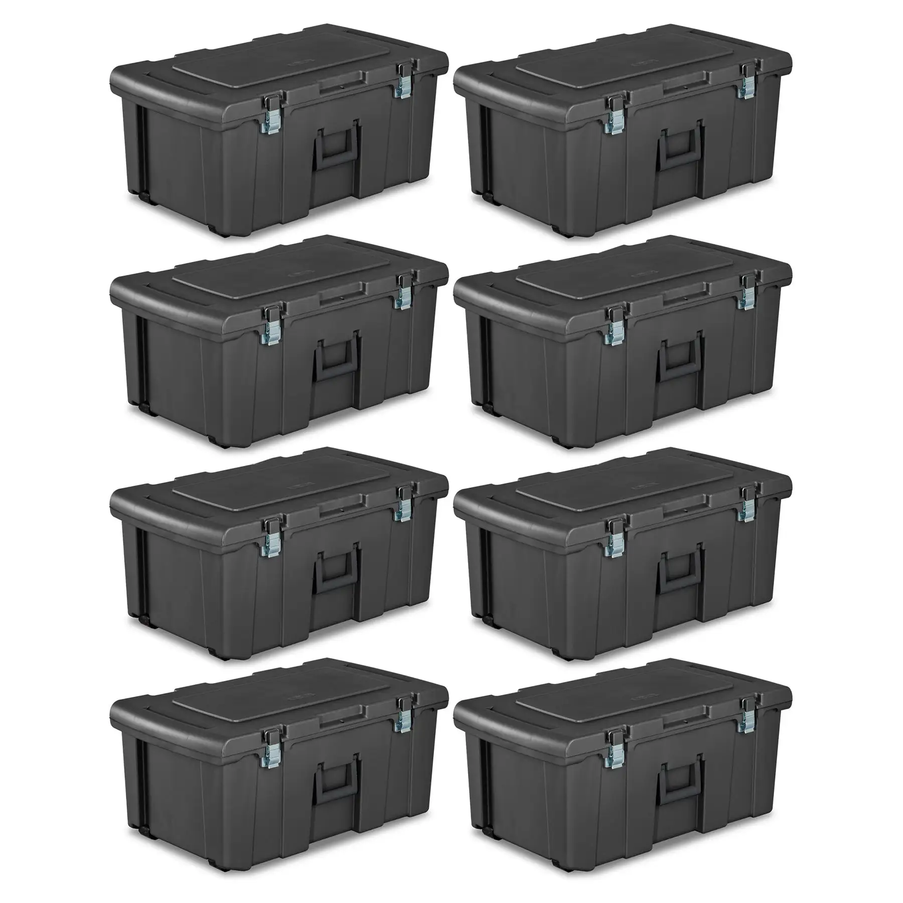 Sterilite 16 Gal Plastic Footlocker Container with Wheels, Flat Gray (8 Pack)