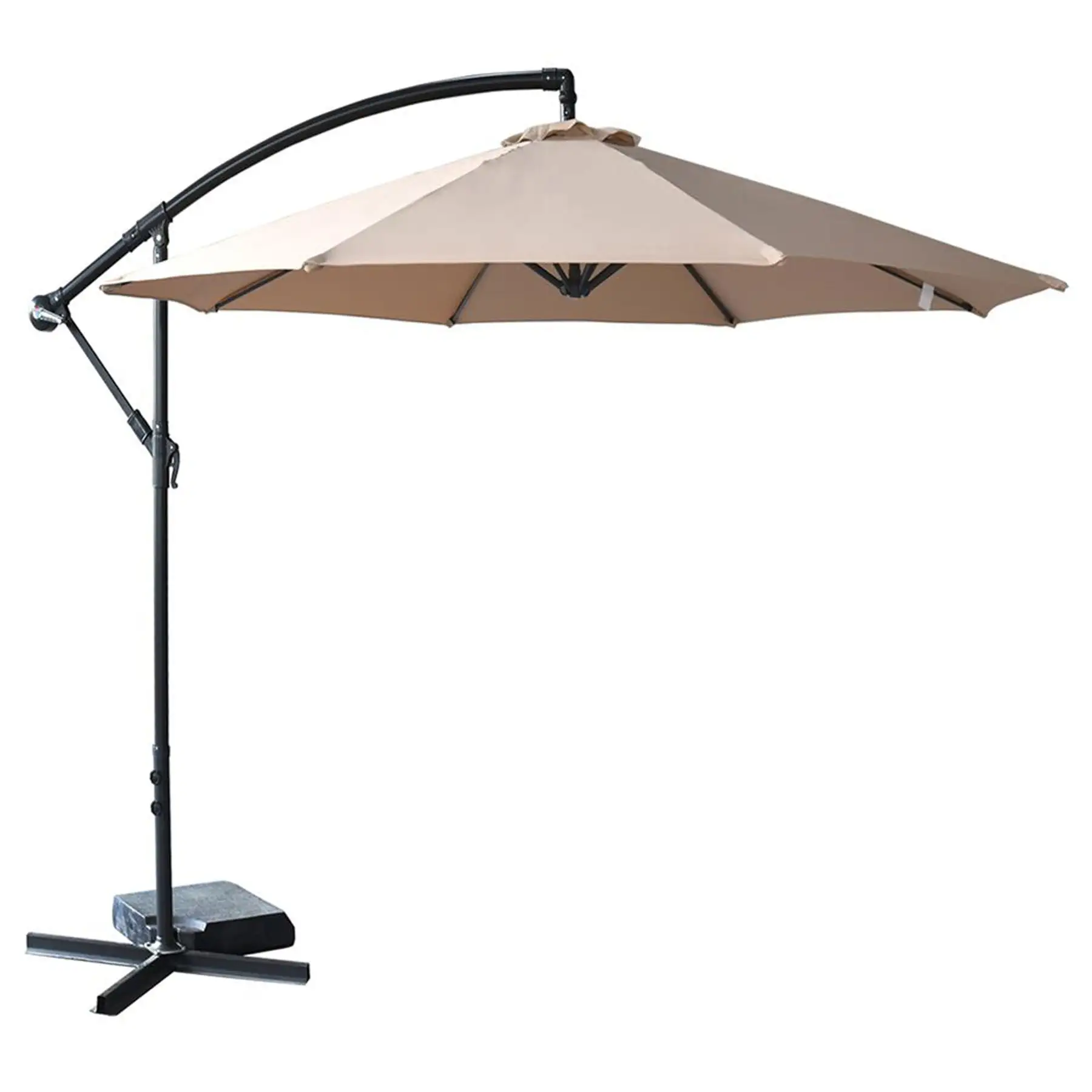 Serenelife 10 Foot Hanging Patio Umbrella with Push Button Tilt, Crank and Base