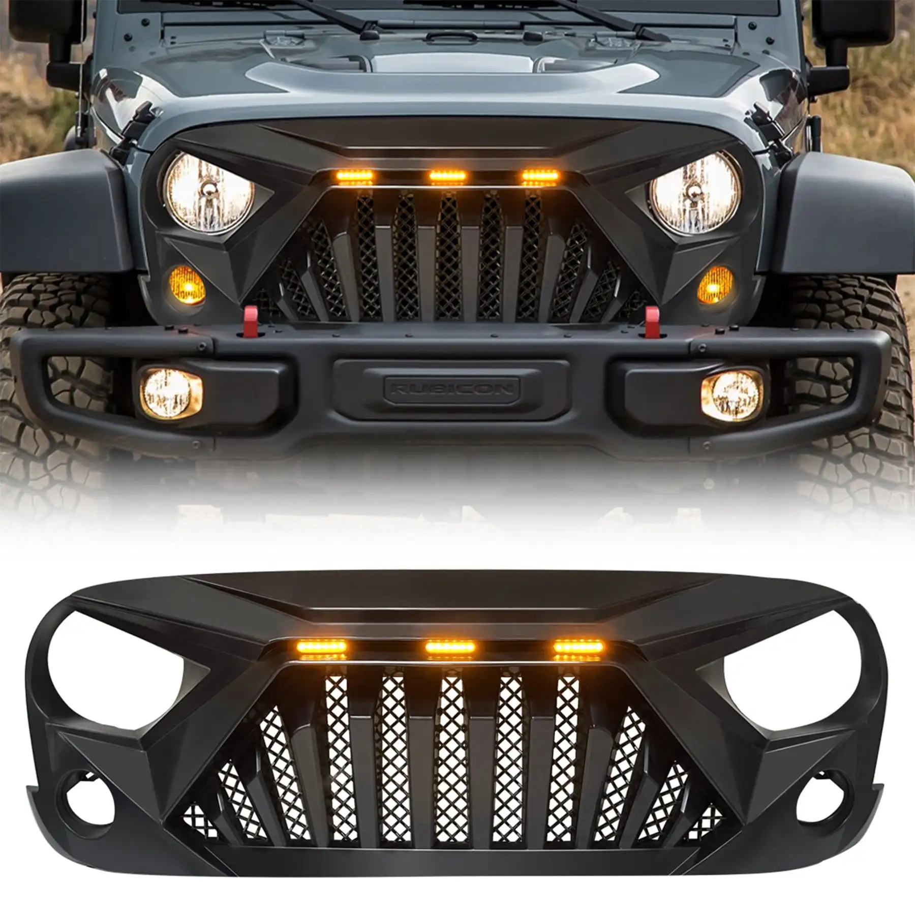 AMERICAN MODIFIED Front Goliath Grill Compatible w/ 2007-18 Jeep Wrangler JK