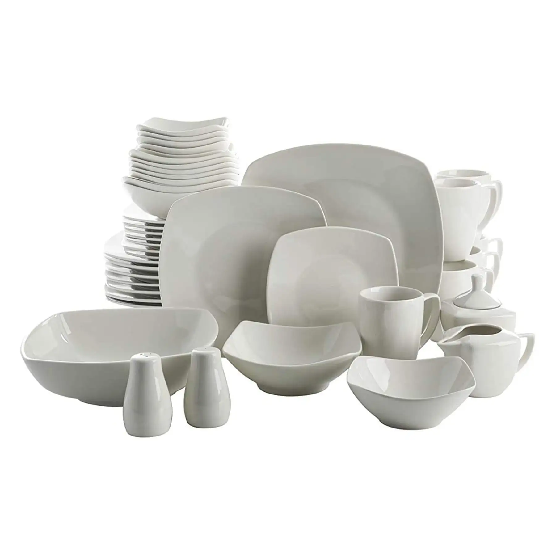 Gibson Home Zen Buffet Porcelain Square Dinnerware Set, Service for 6, White