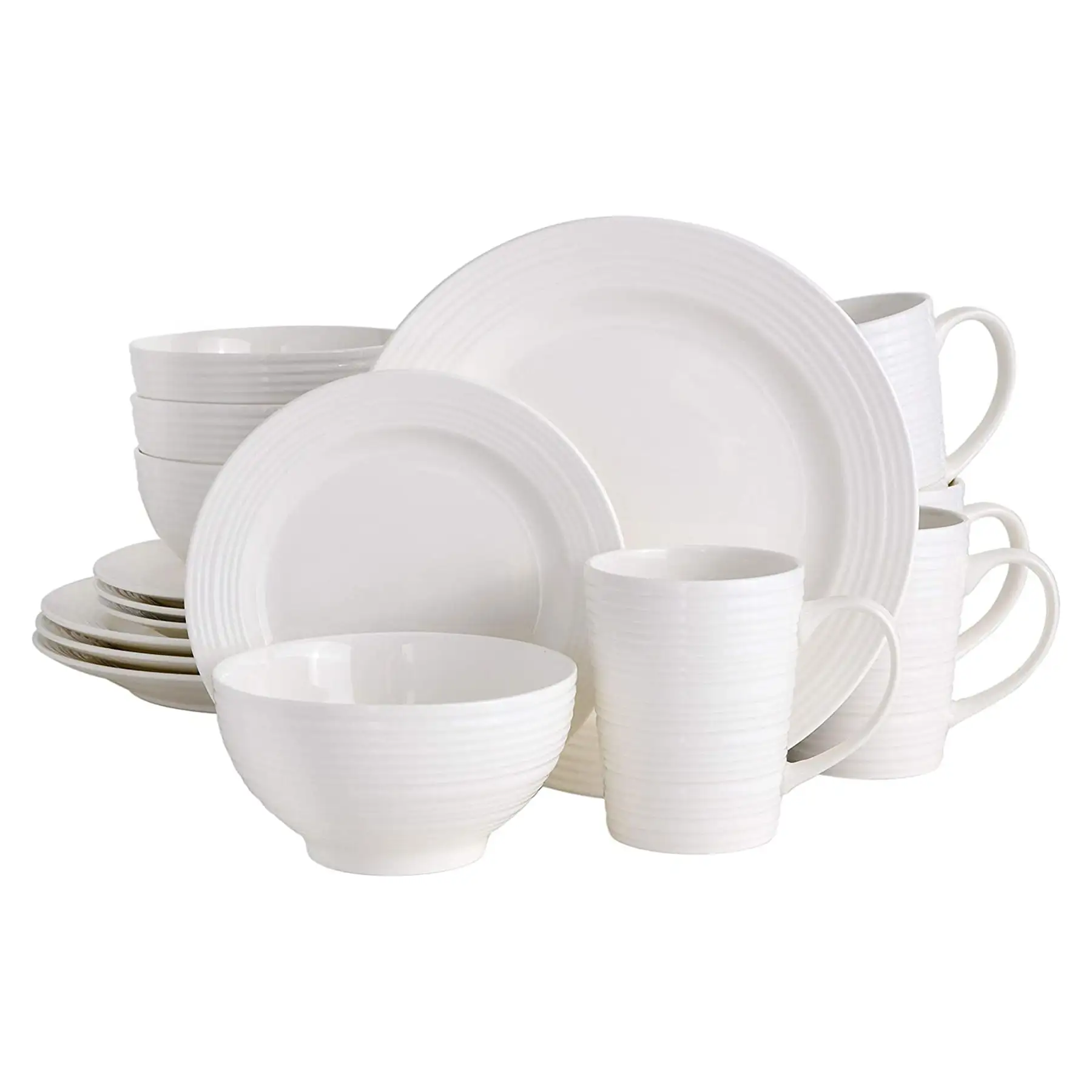 Gibson Home Amelia Court 16 Piece Dinnerware Set with White Embossed Porcelain