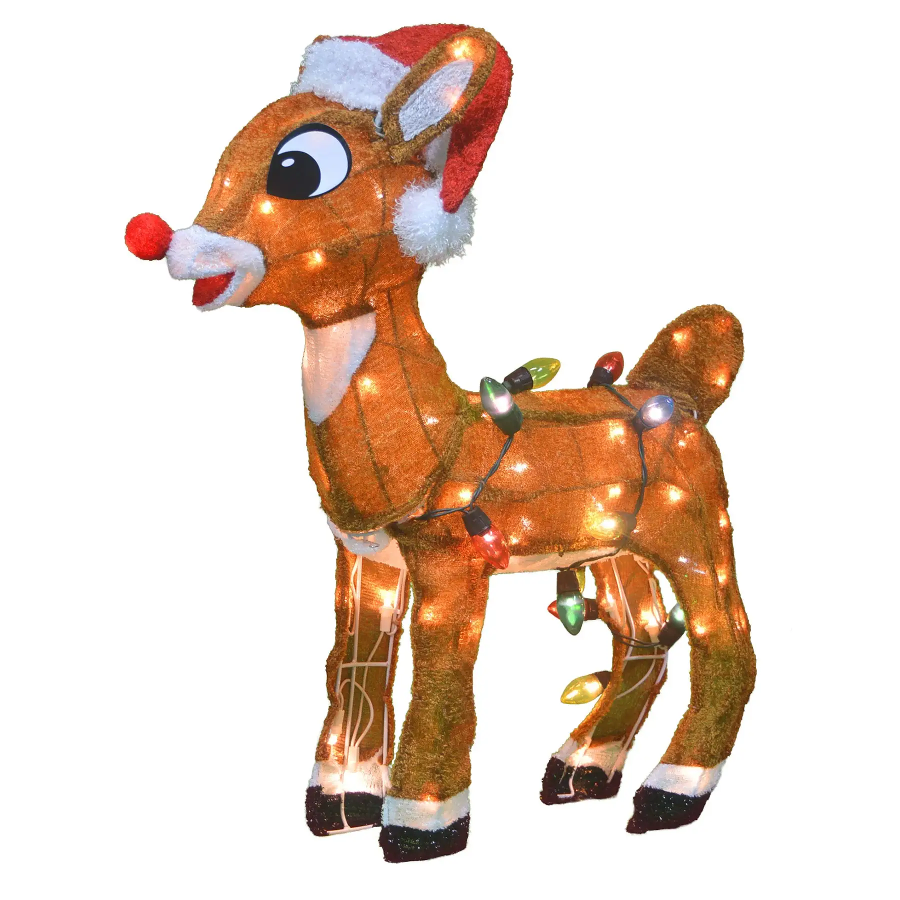 ProductWorks 24 Inch Rudolph with Santa Hat 3D Pre Lit Holiday Yard Decoration