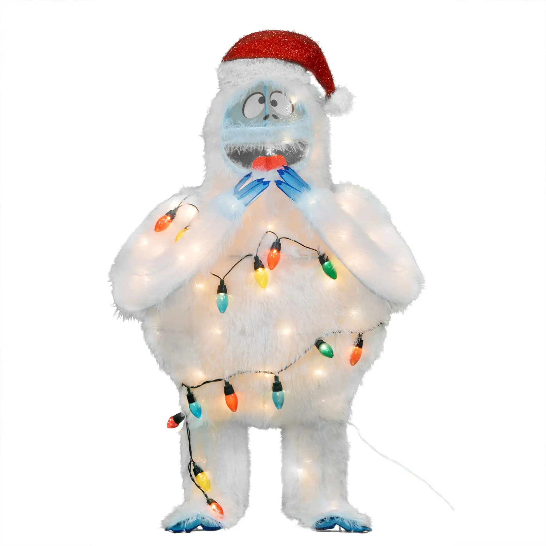 ProductWorks 32 Inch Bumble Snowman with Santa Hat Pre Lit Outdoor Holiday Decor