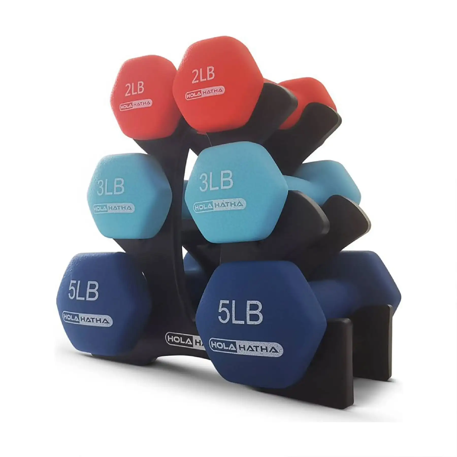 2, 3, & 5 Lb Neoprene Dumbbell Free Hand Weight Set w/ Rack, Red/Blue