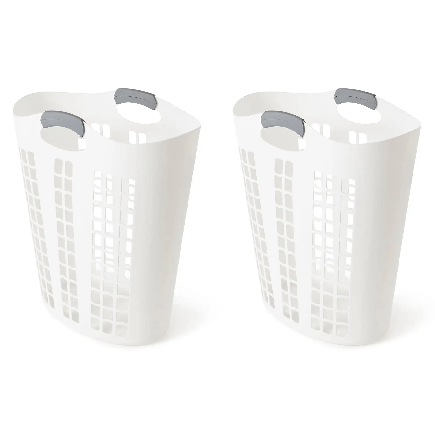 Gracious Living Easy Carry Flex 87 L Plastic Laundry Hamper, White (2 Pack)