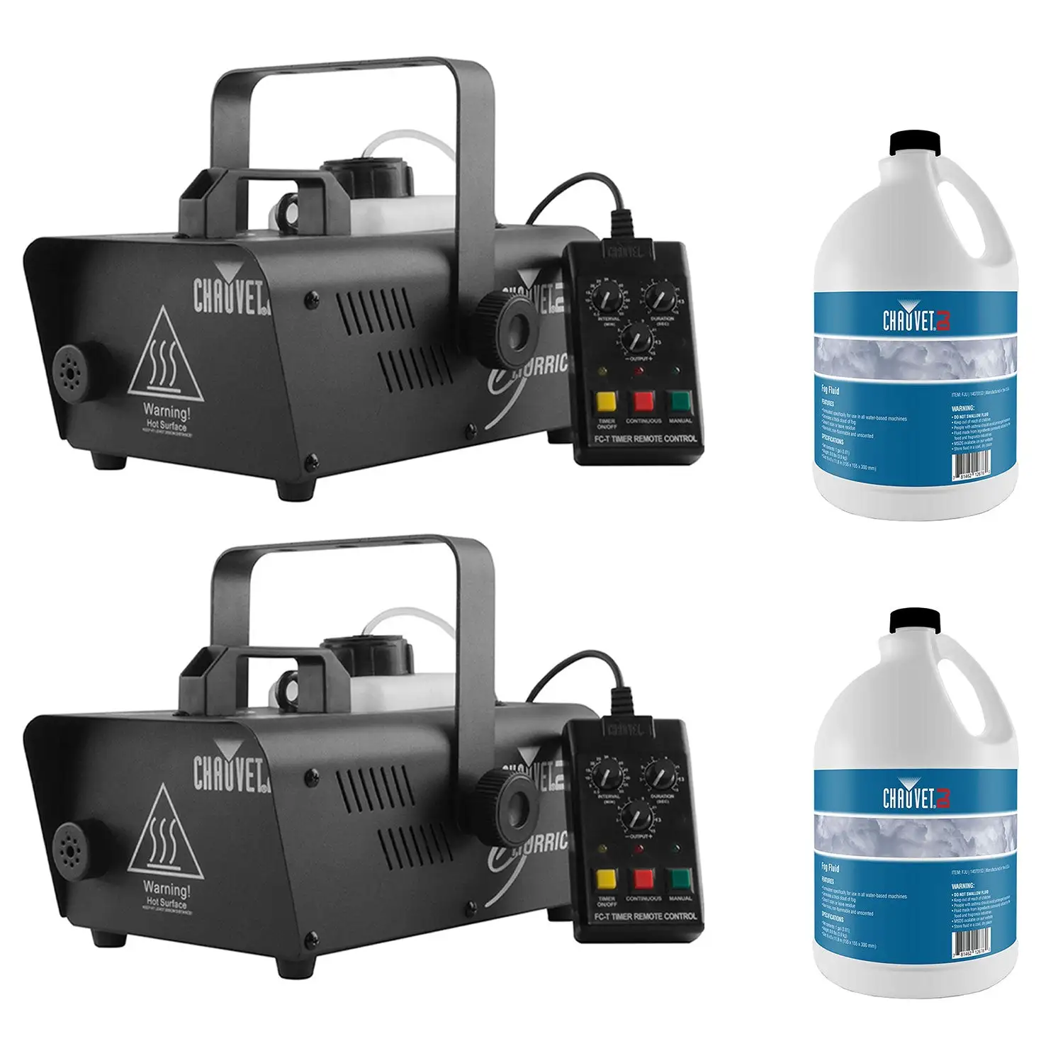 CHAUVET DJ Hurricane 1600 2.4L Fog Machine (2 Pack) + Fog Juice Fluid (2 Pack)