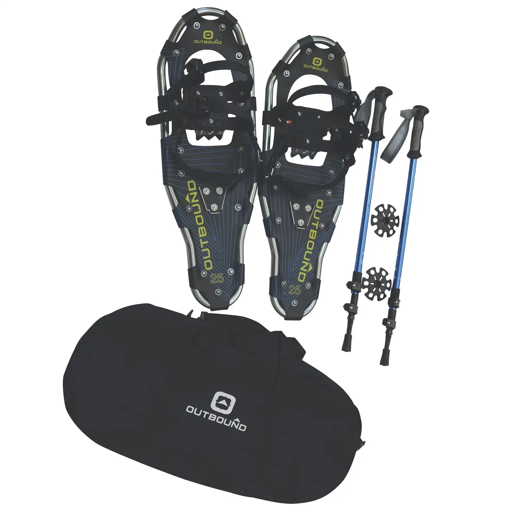 25 In Aluminum Snowshoes Kit with Poles & Carrying Tote Bag