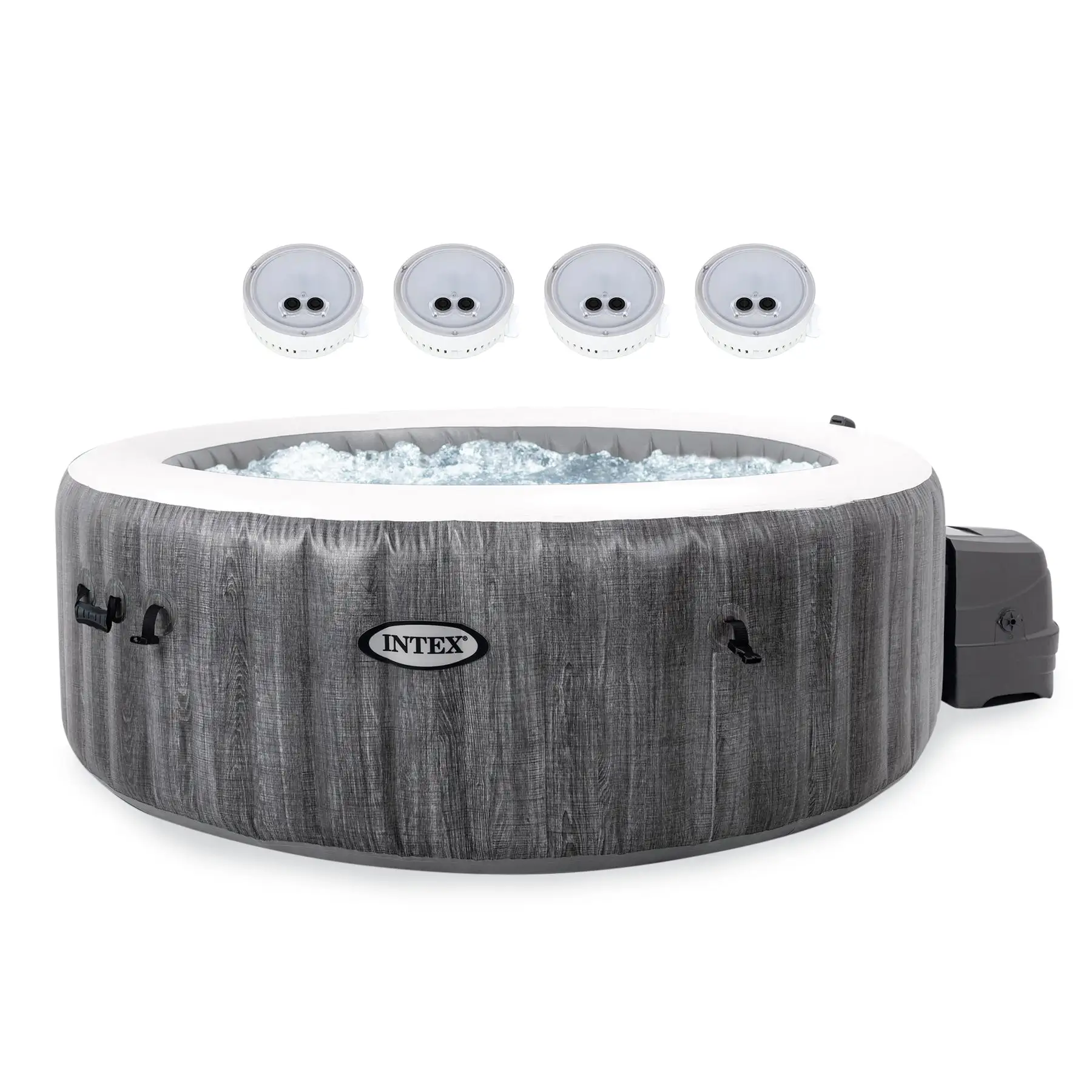 Intex PureSpa Plus Greywood Inflatable Hot Tub Spa with Multi-Colored LED Lights