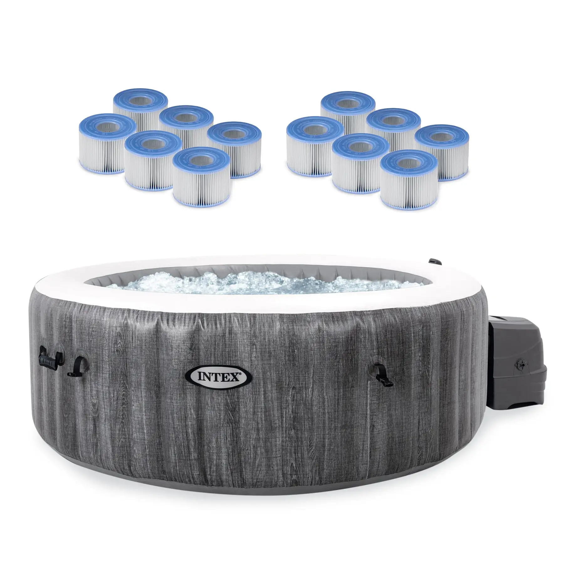 Intex PureSpa Plus Greywood Inflatable Hot Tub Jet Spa with Filter Cartridges