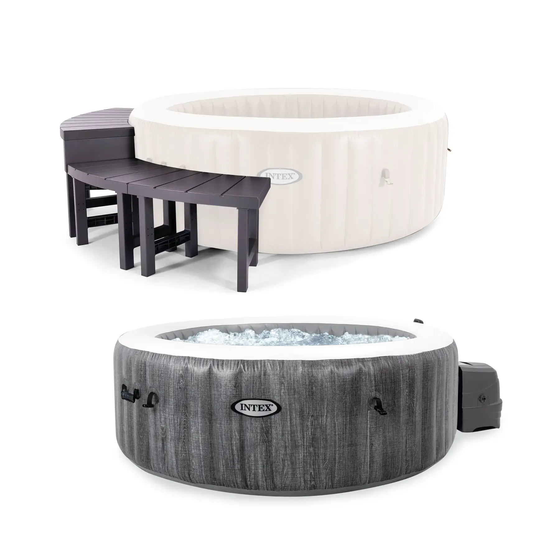 Intex PureSpa Plus Greywood Inflatable Hot Tub Jet Spa w/ Accessories Benches