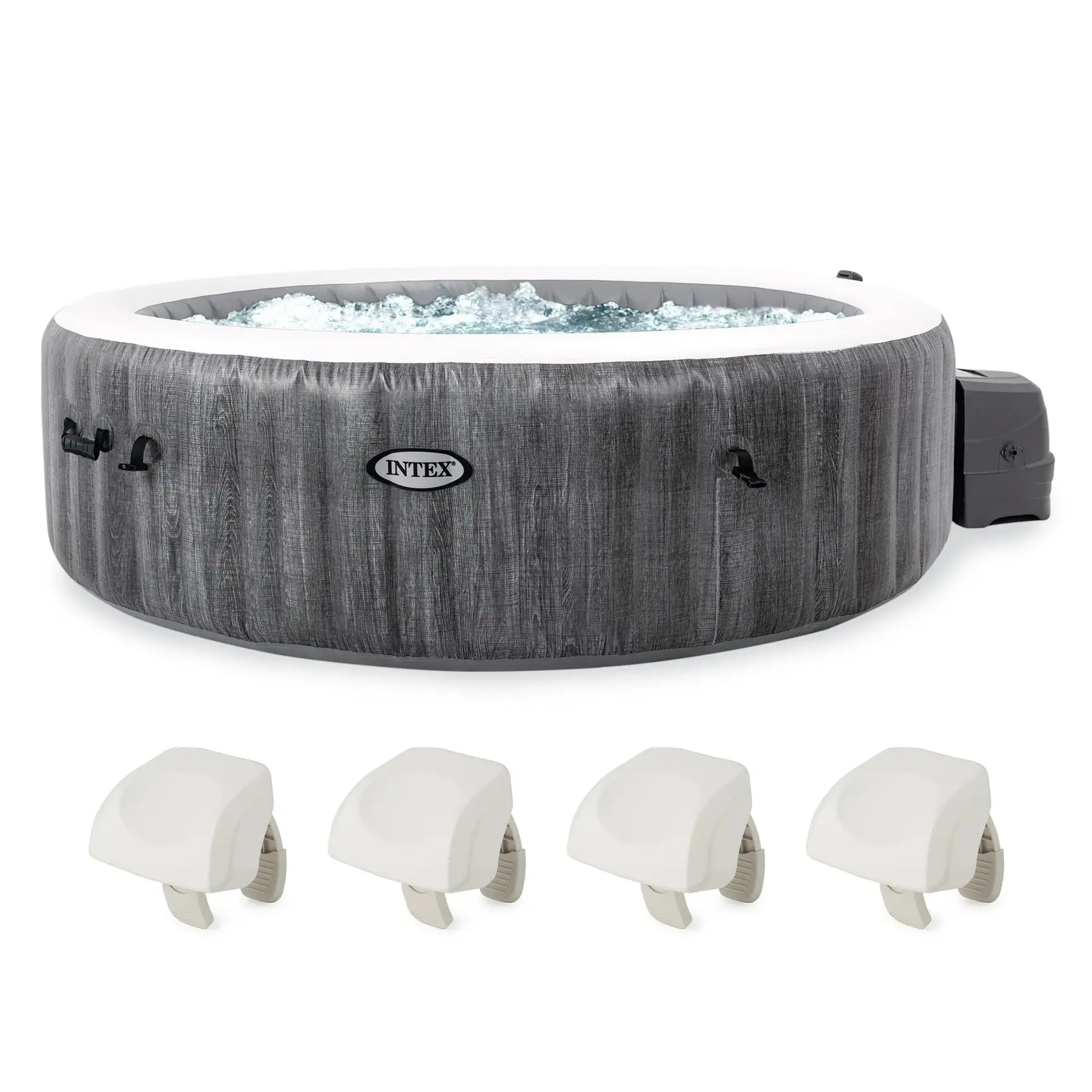 Intex PureSpa Plus Greywood Inflatable Spa & Cushioned Foam Headrest (4 Pack)