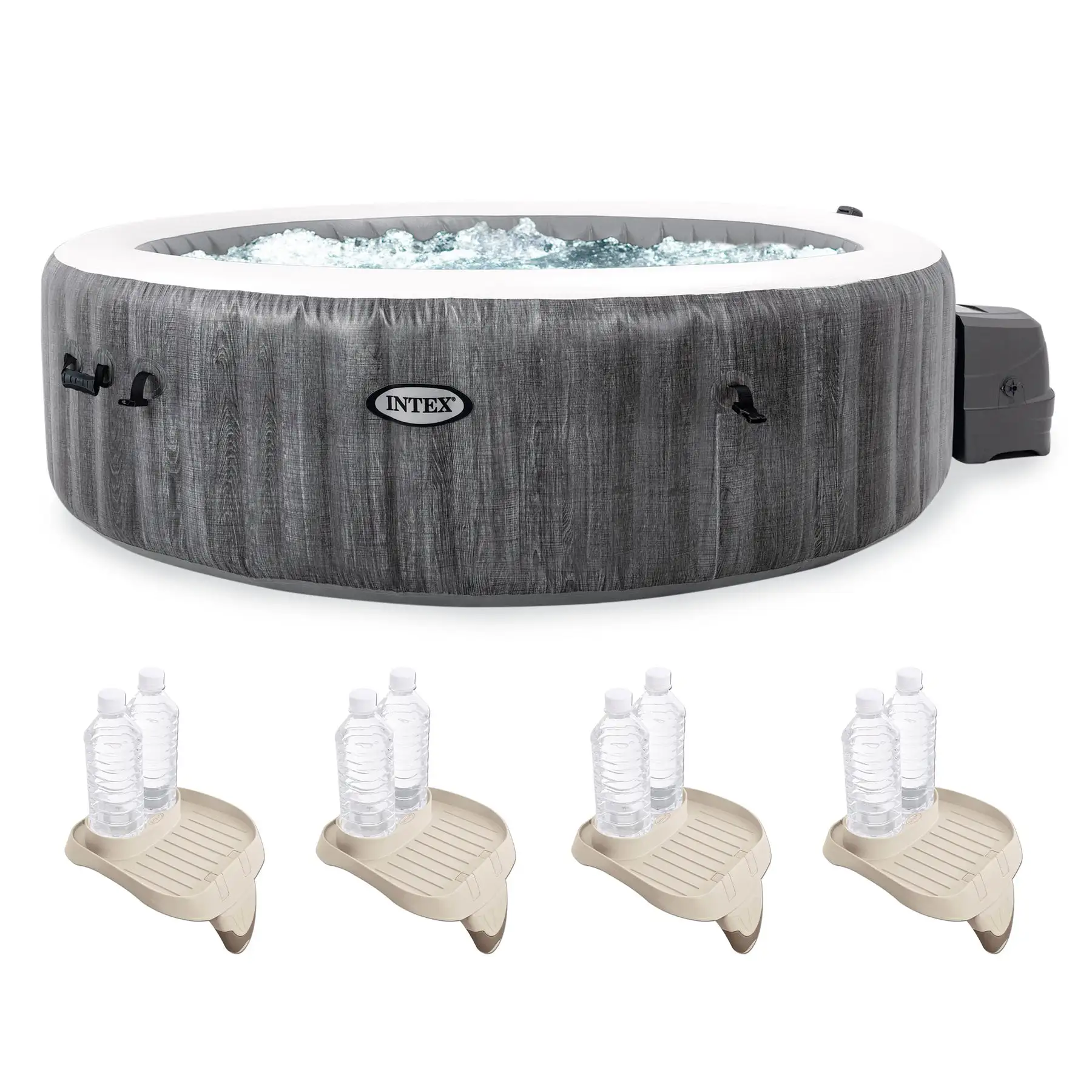 INTEX PureSpa Greywood Inflatable Spa & Attachable Drink & Snack Tray (4 Pack)