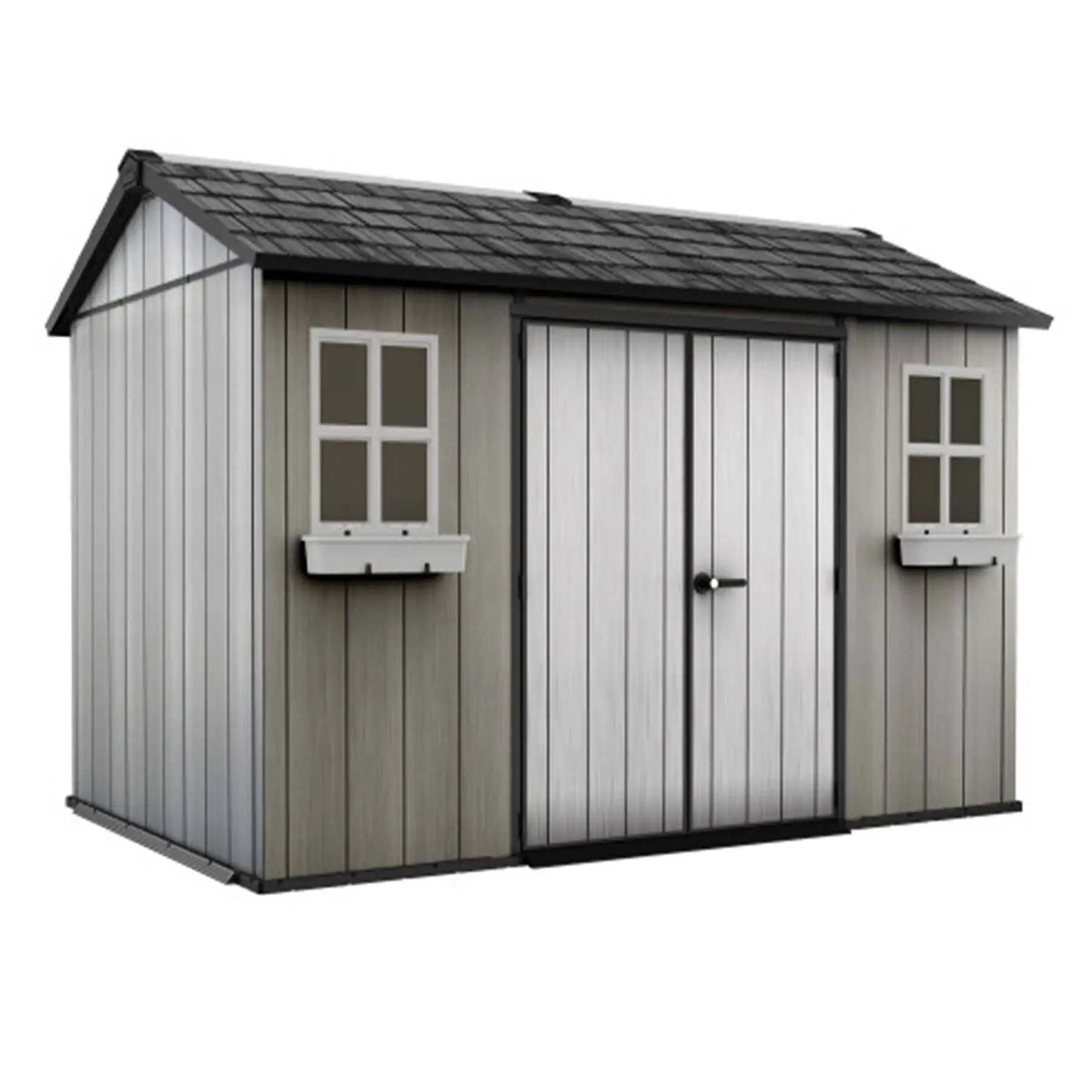 Keter Oakland 11 x 7.5 Foot Outdoor Garden Tool Storage Shed with Windows, Gray