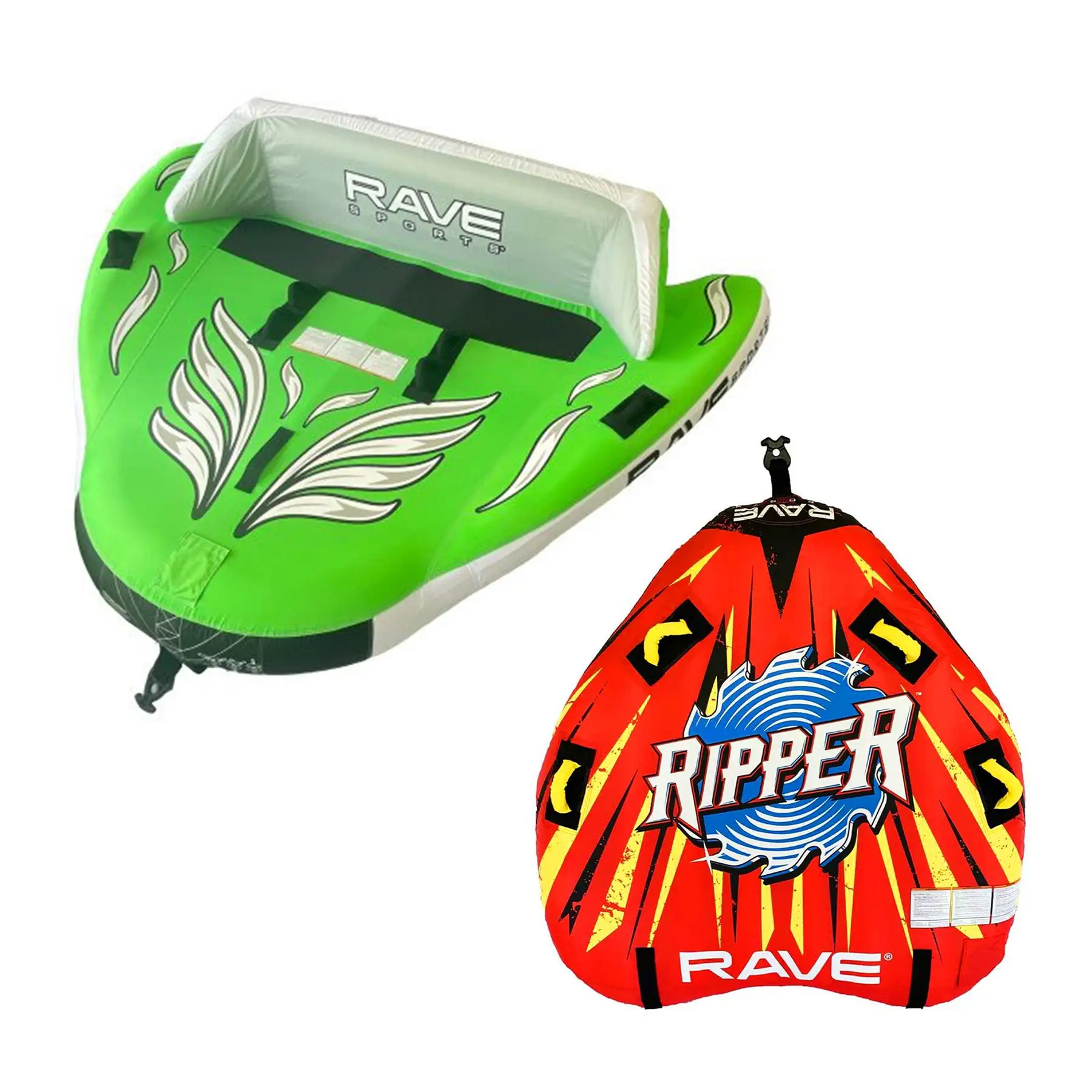 Wake Rider Raft RAVE Sports Ripper 2 Rider Towable Boat Raft + Wake Hawk 3 Rider ...