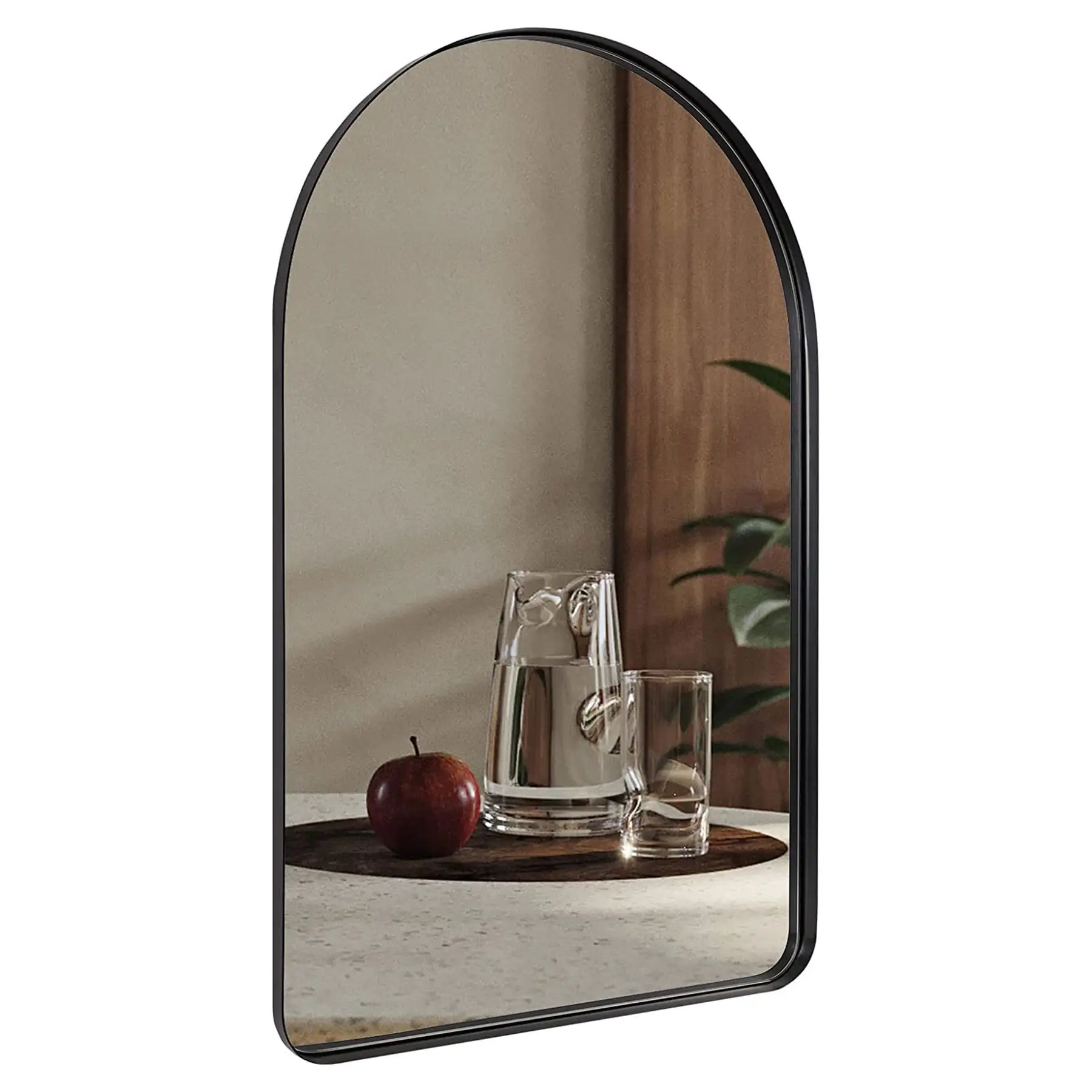 20 x 30 In Arched Wall Mounted Vanity Mirror w/ Steel Frame, Black