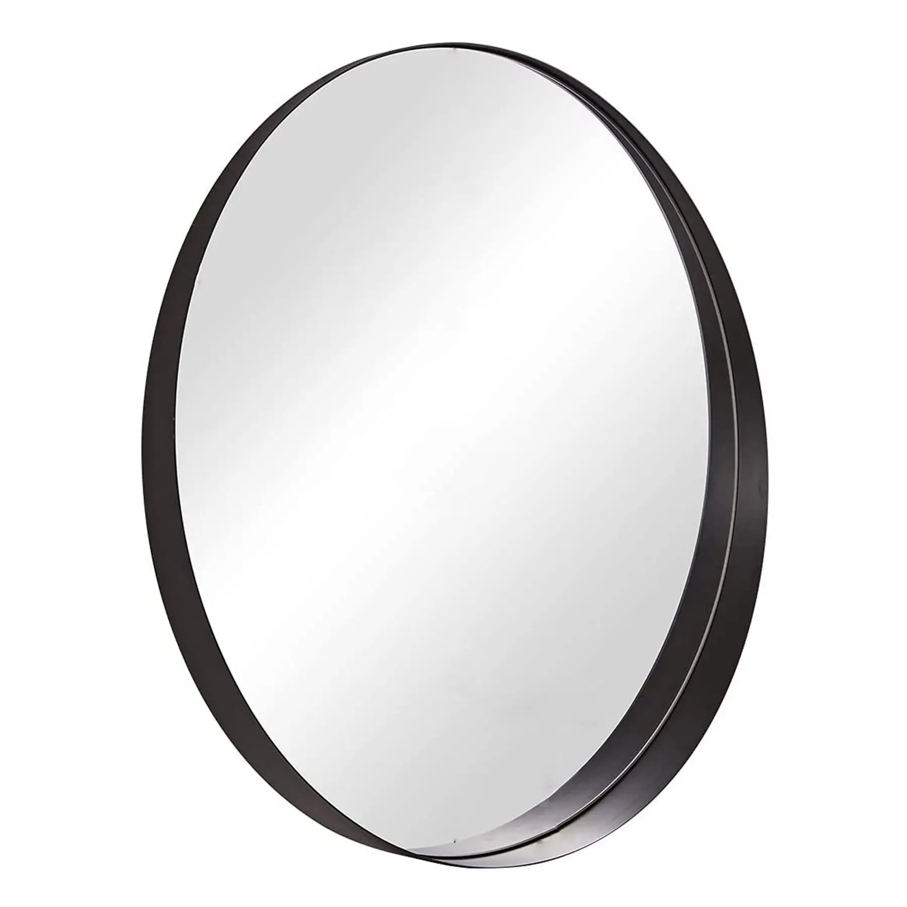 30 Inch Circle Mirror 3 In Deep w/ Stainless Steel Metal Frame, Black