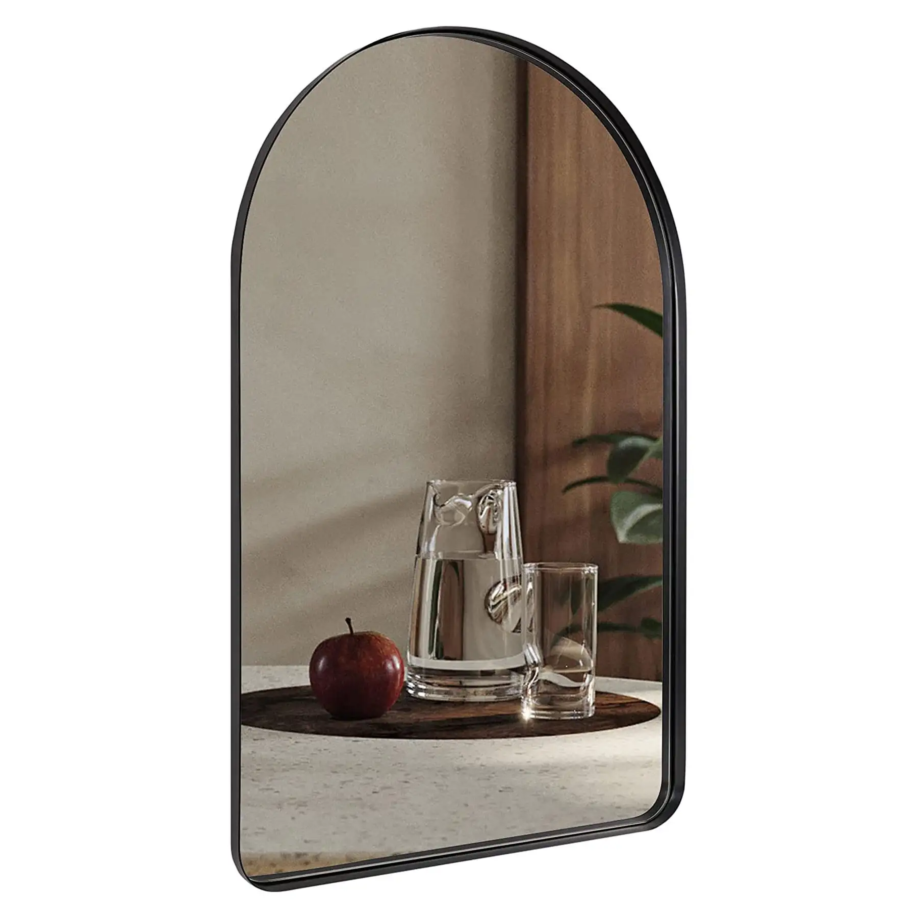 24 x 38 Inch Wall Mounted Metal Frame Arched Vanity Mirror, Black