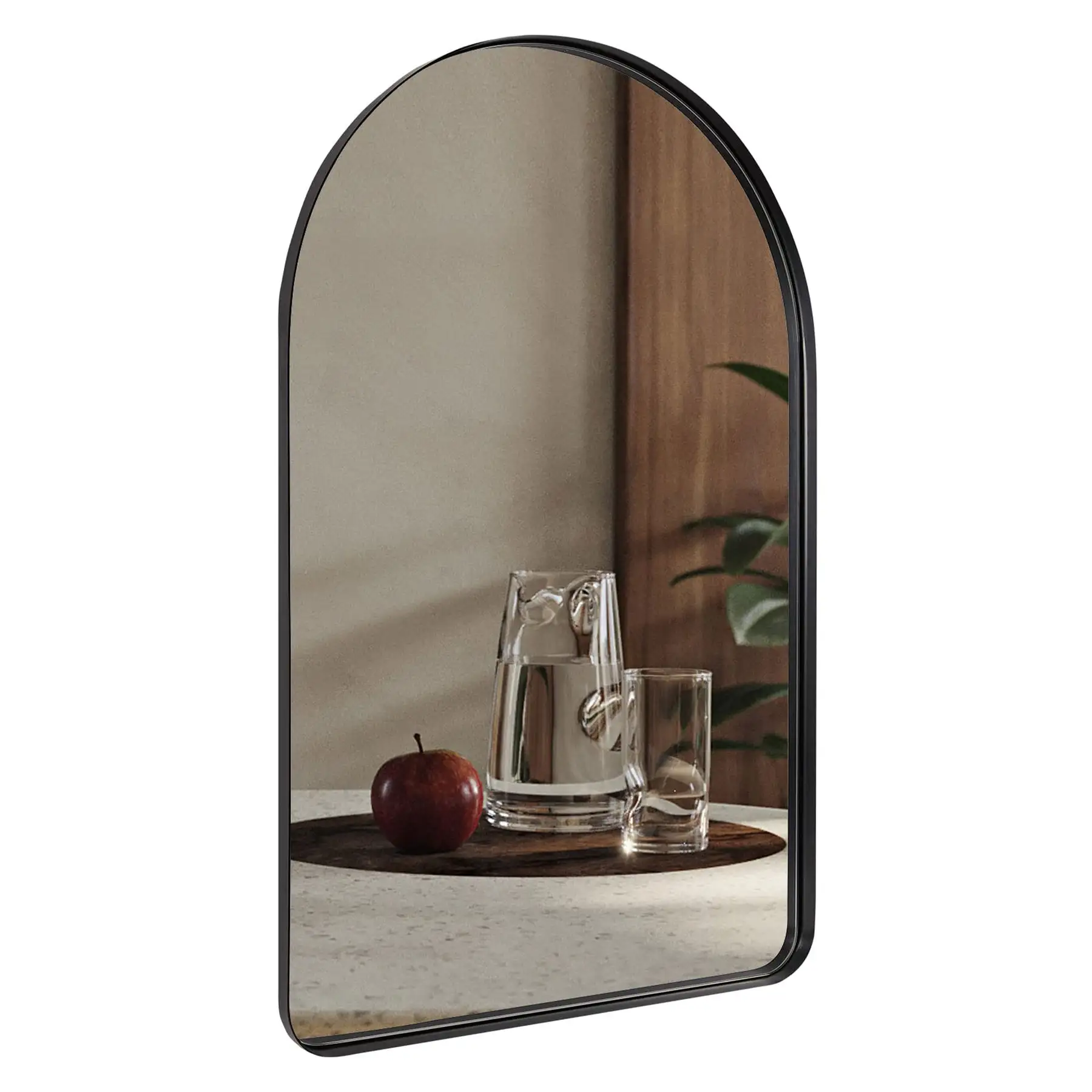 22 x 35 Inch Wall Mounted Metal Frame Arched Vanity Mirror, Black