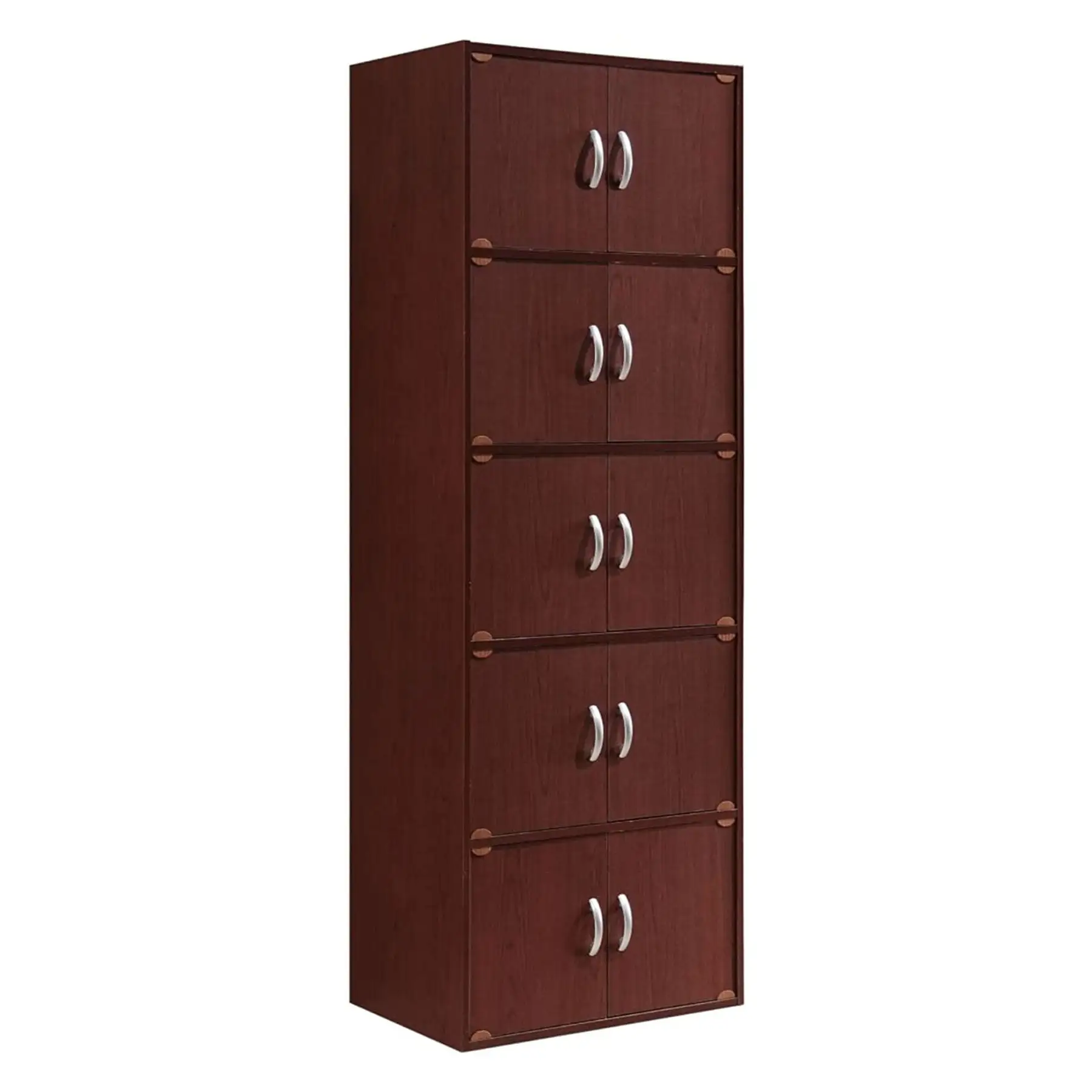 Hodedah 10 Door Enclosed Multipurpose Storage Cabinet for Home/Office, Mahogany