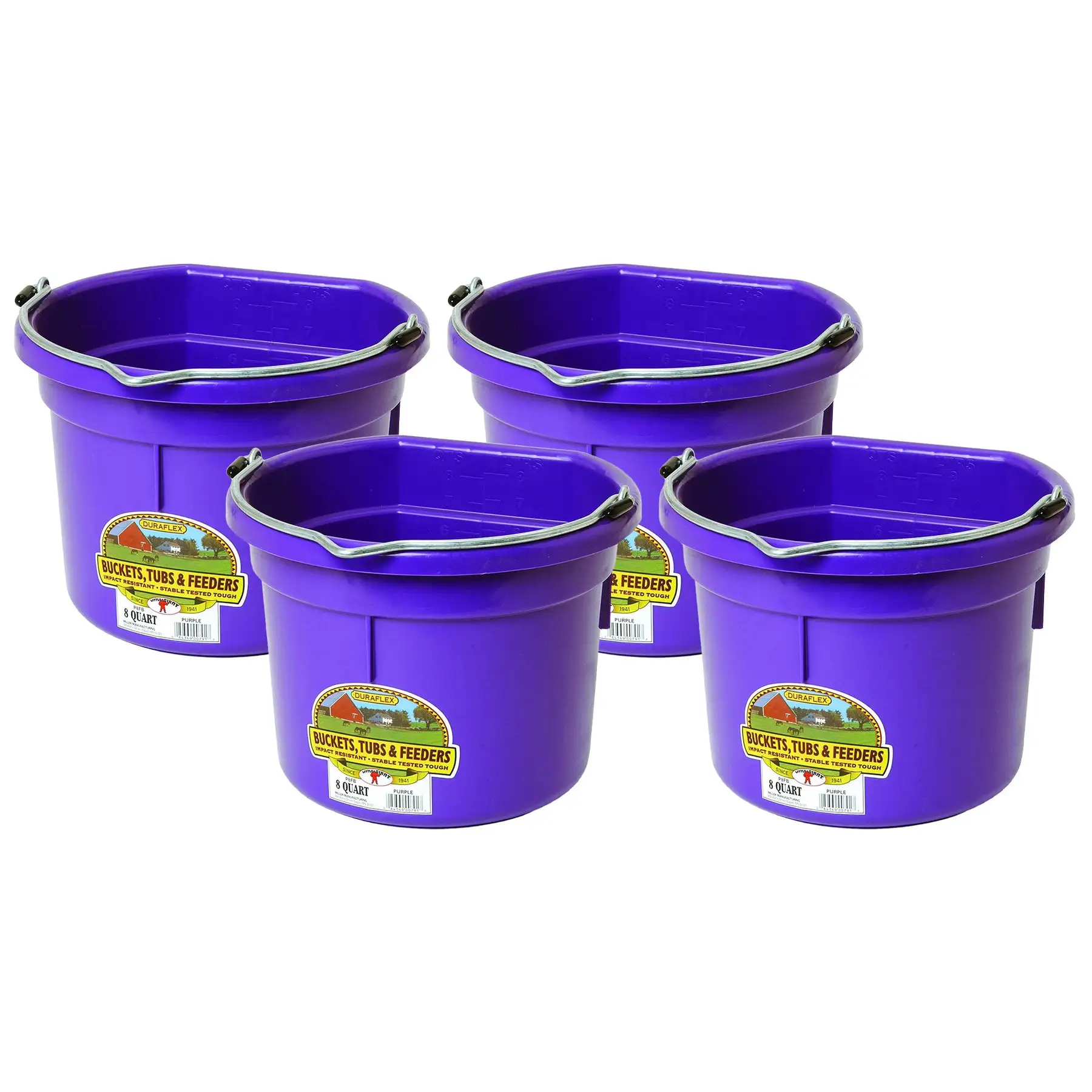 Little Giant 2 Gallon All Purpose Flat Back Plastic Bucket, Purple, (4 Pack)