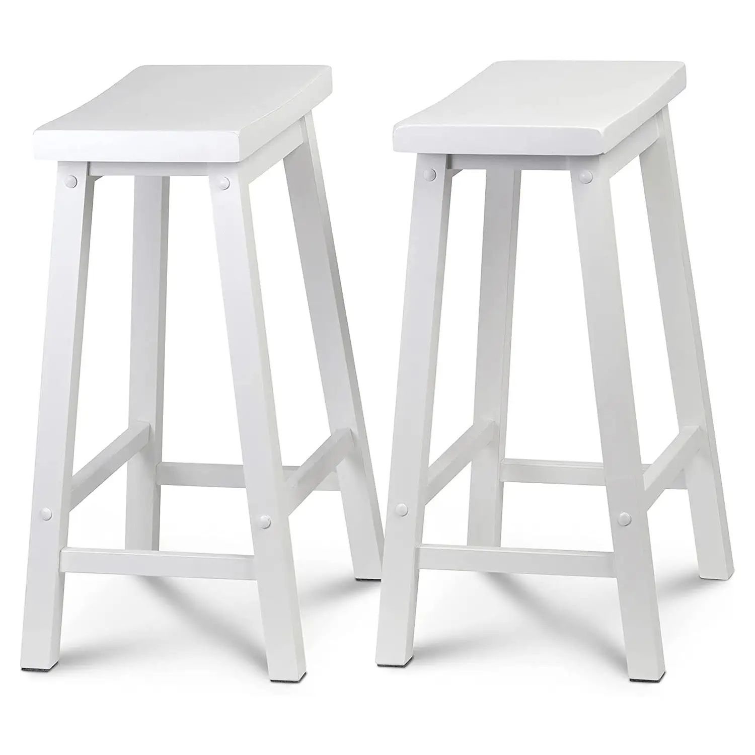 PJ Wood Classic Saddle-Seat 24" Tall Kitchen Counter Stools, White, (Set of 2)